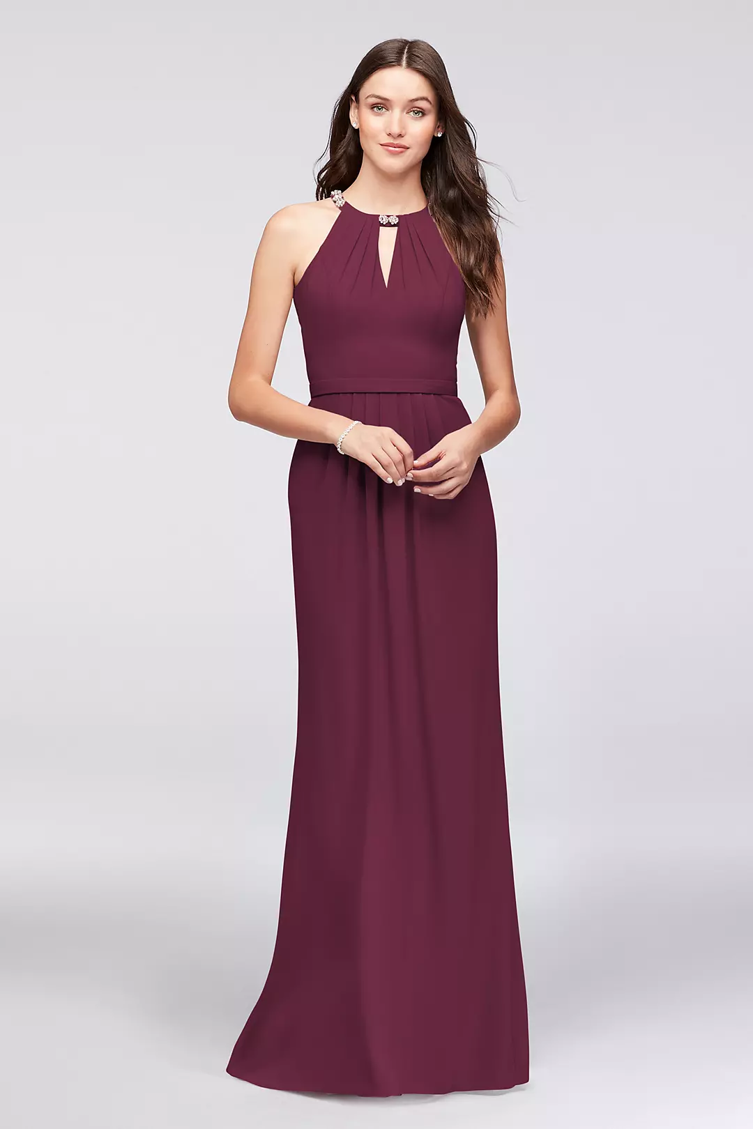 Crepe Halter Bridesmaid Dress with Beaded Neckline - Image 31