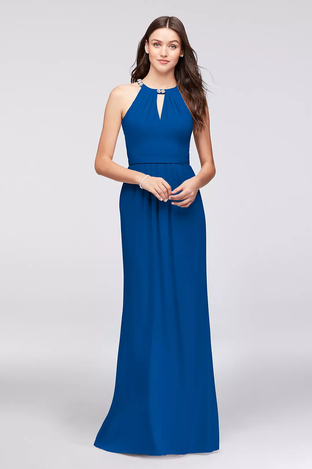 Crepe Halter Bridesmaid Dress with Beaded Neckline - Image 6