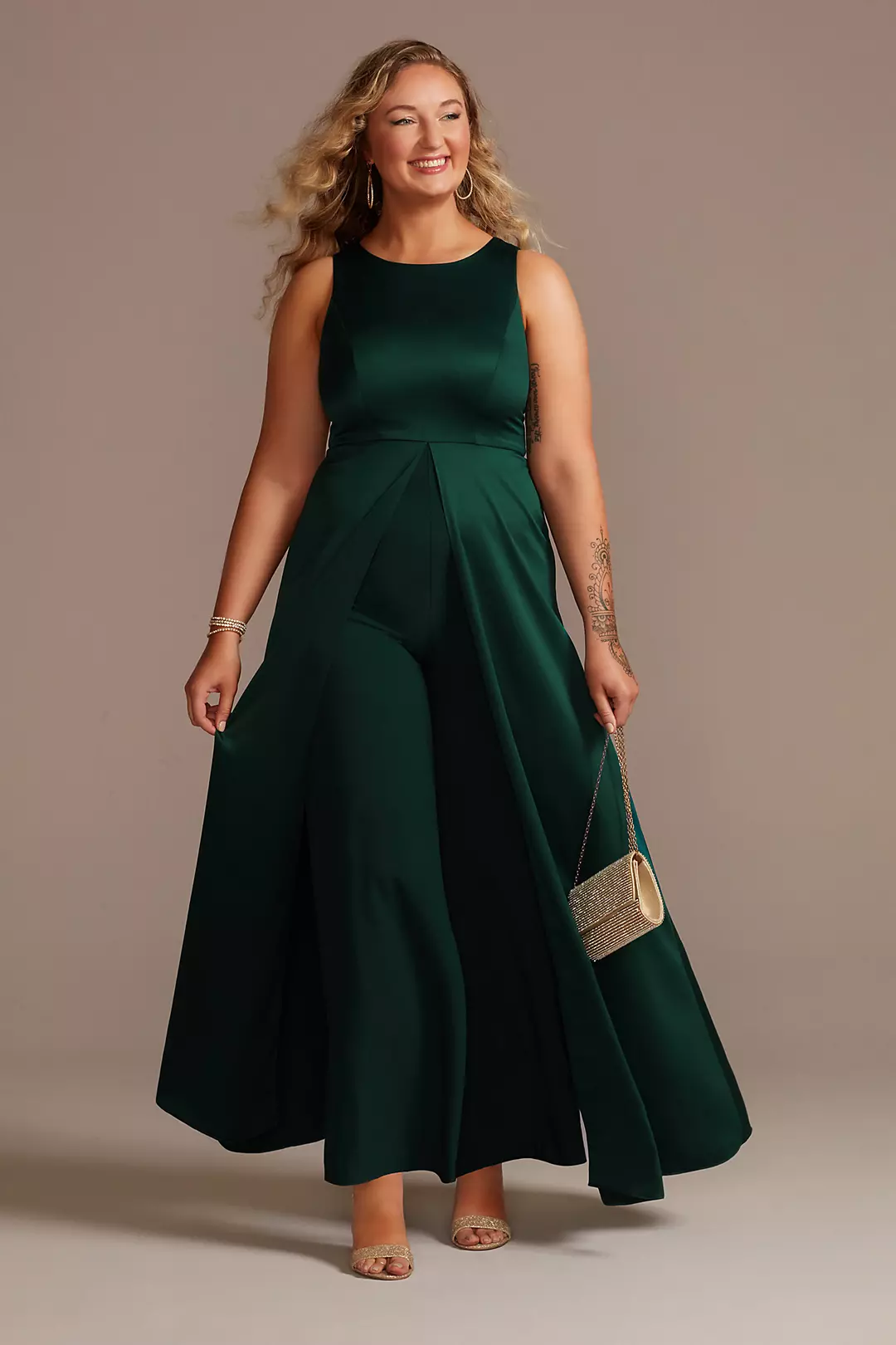 Crepe Jumpsuit with Satin Overskirt - Image 12