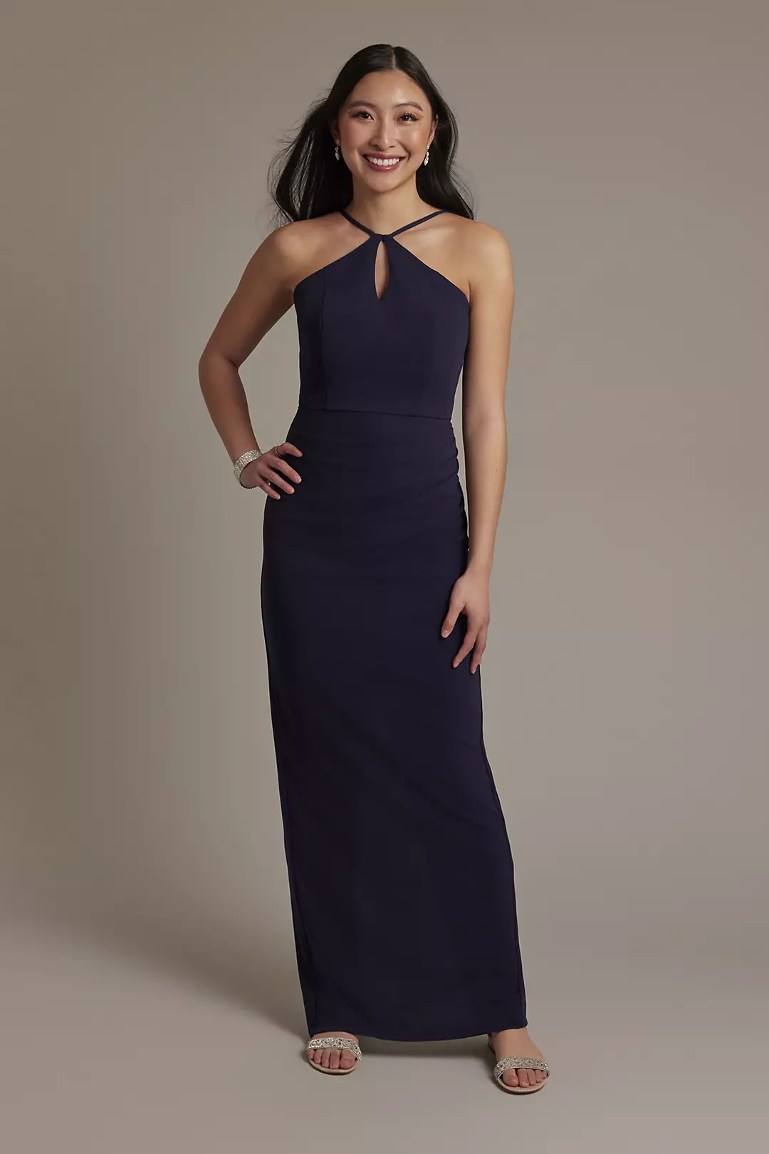Crepe Keyhole Halter A-Line Dress - Image 2