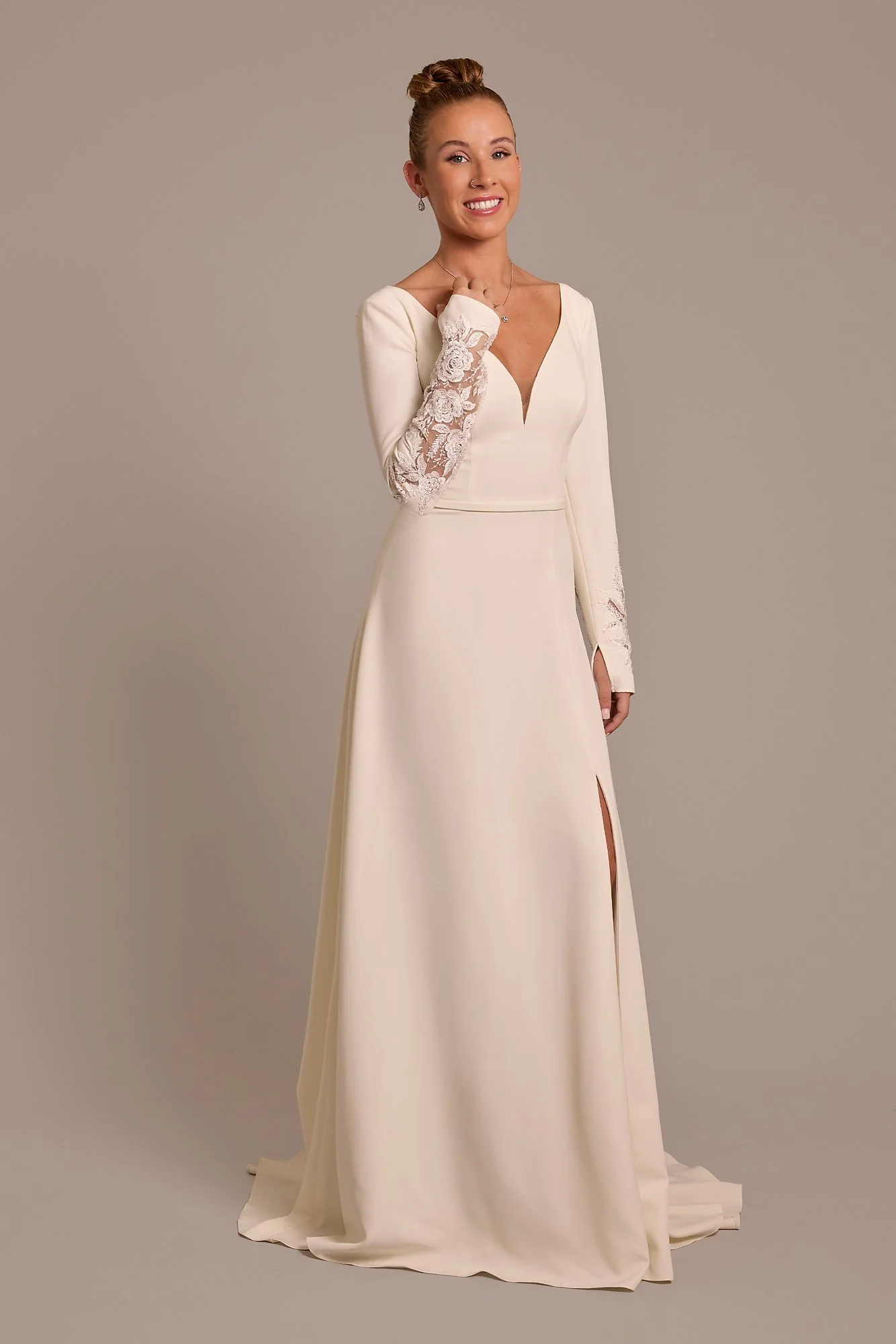 Crepe Long-Sleeve A-Line Wedding Dress