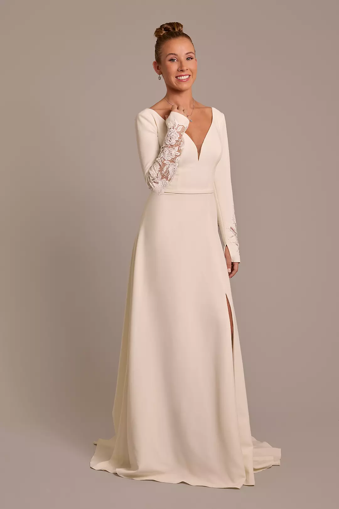 Crepe Long-Sleeve A-Line Wedding Dress - Image 3