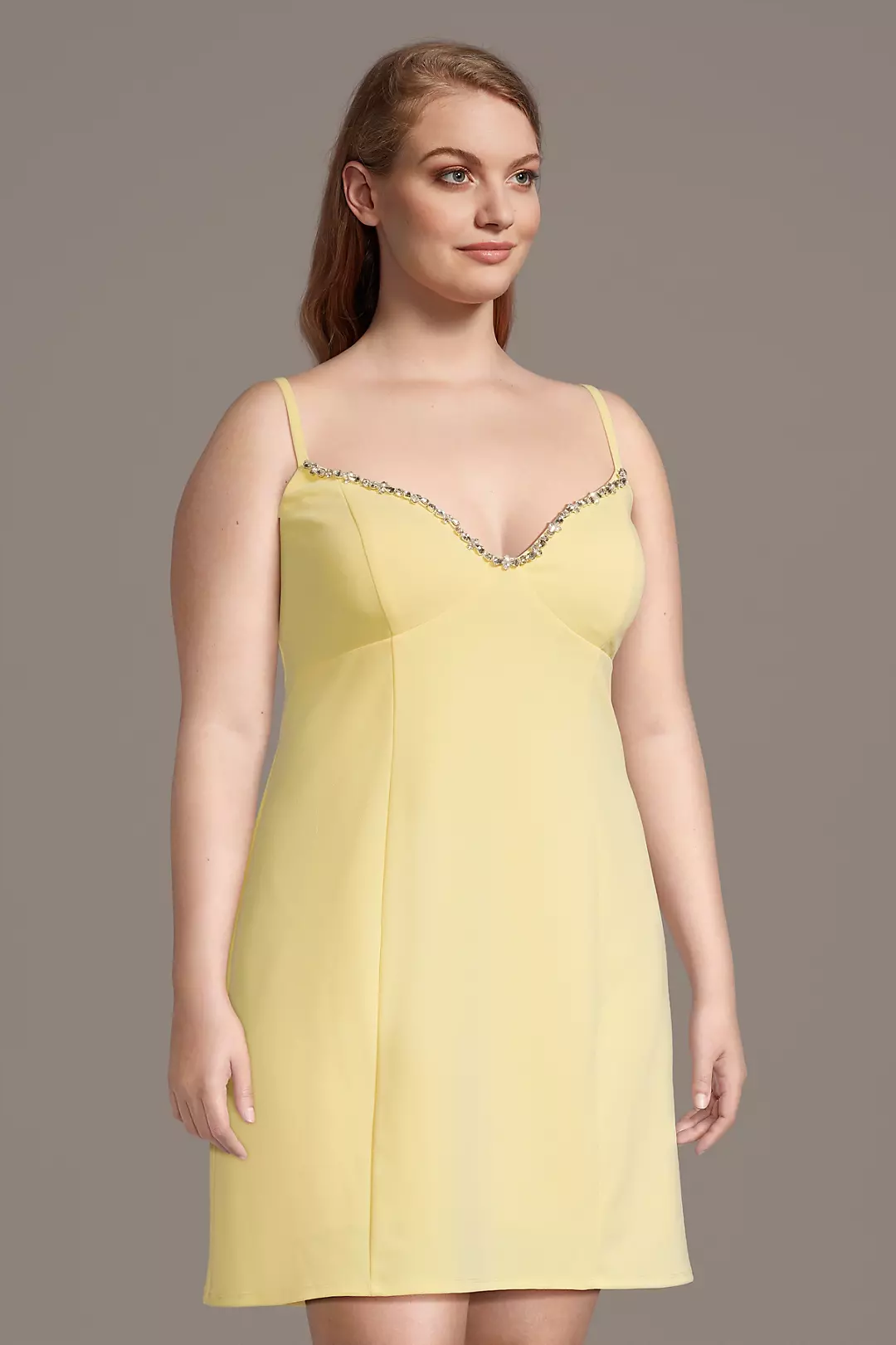 Crepe Mini Dress with Rhinestone Trim Neckline - Image 6