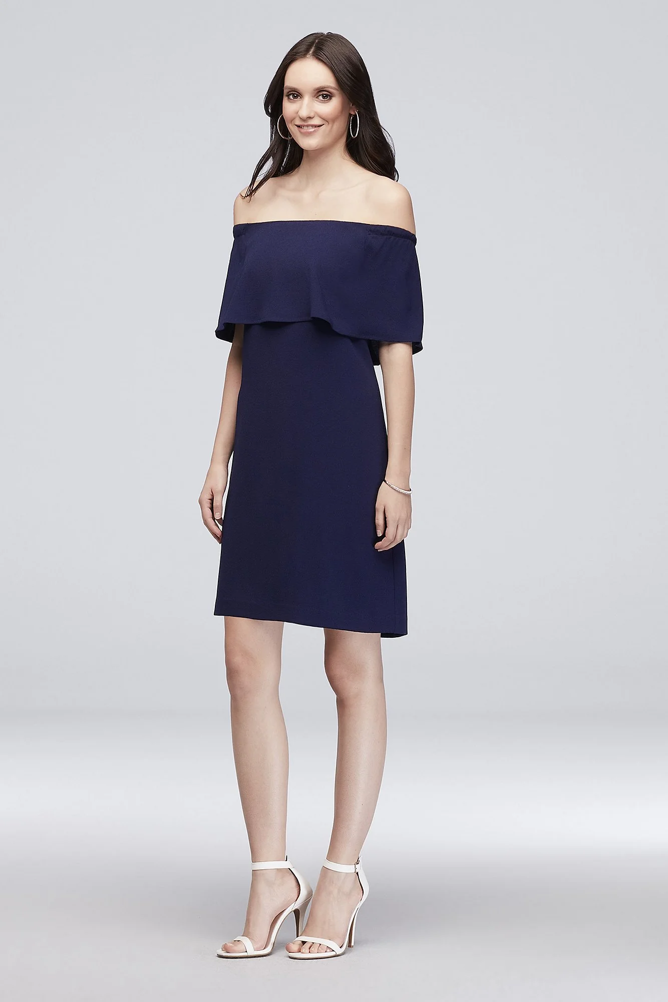 Crepe Off-the-Shoulder Short Sheath Dress - Image 2