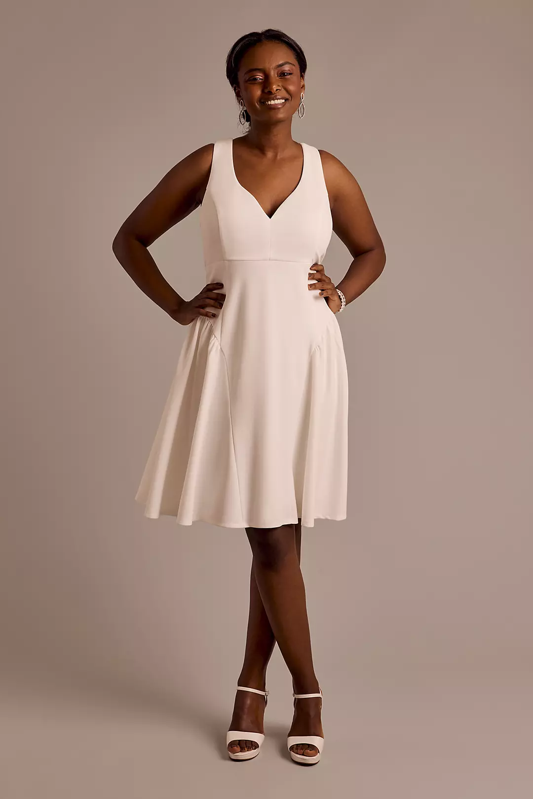 Crepe Plunging Neckline Ruffled Hip Mini Dress - Image 3