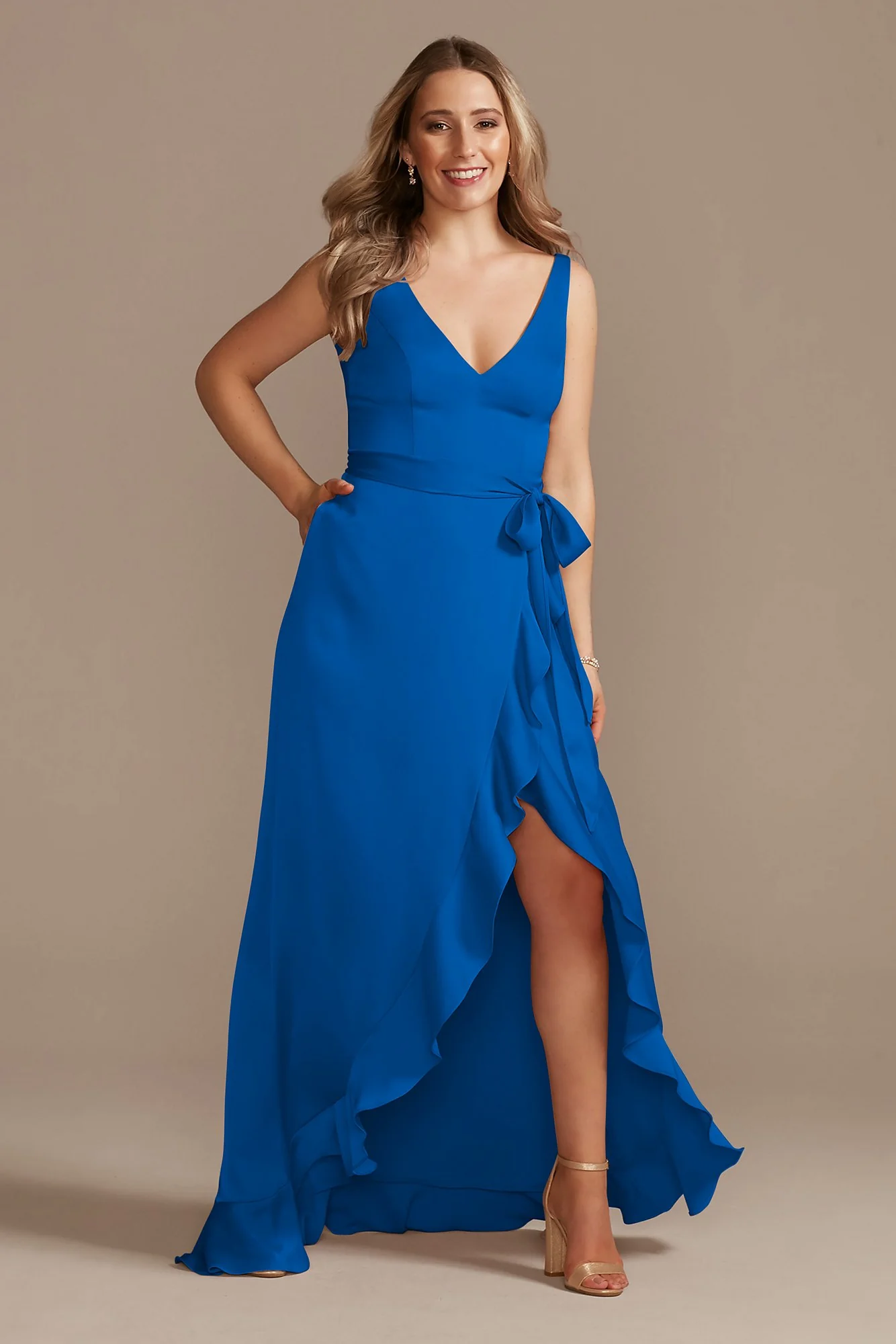 Crepe Satin Ruffle High-Low Dress - Image 32