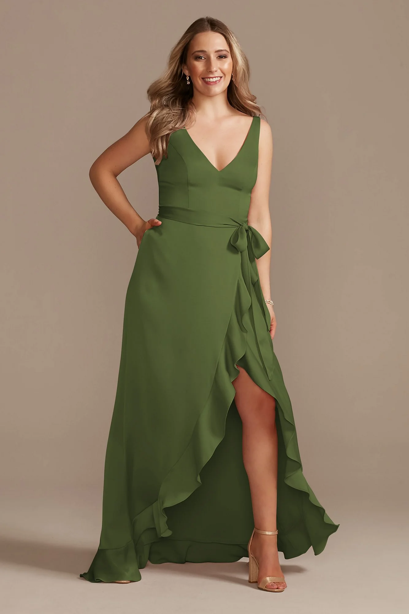Crepe Satin Ruffle High-Low Dress - Image 49