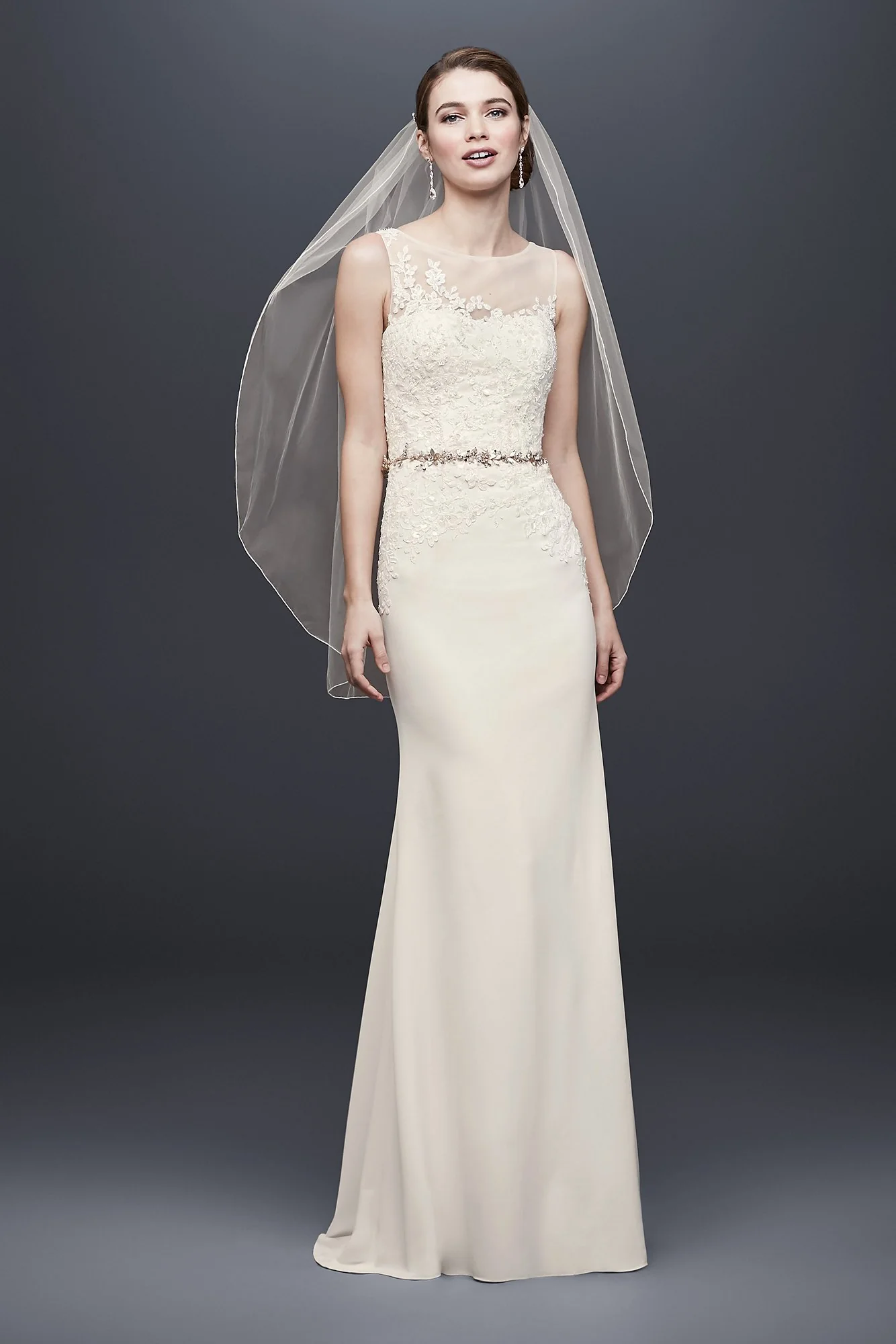 Crepe Sheath Wedding Dress with Illusion Neckline