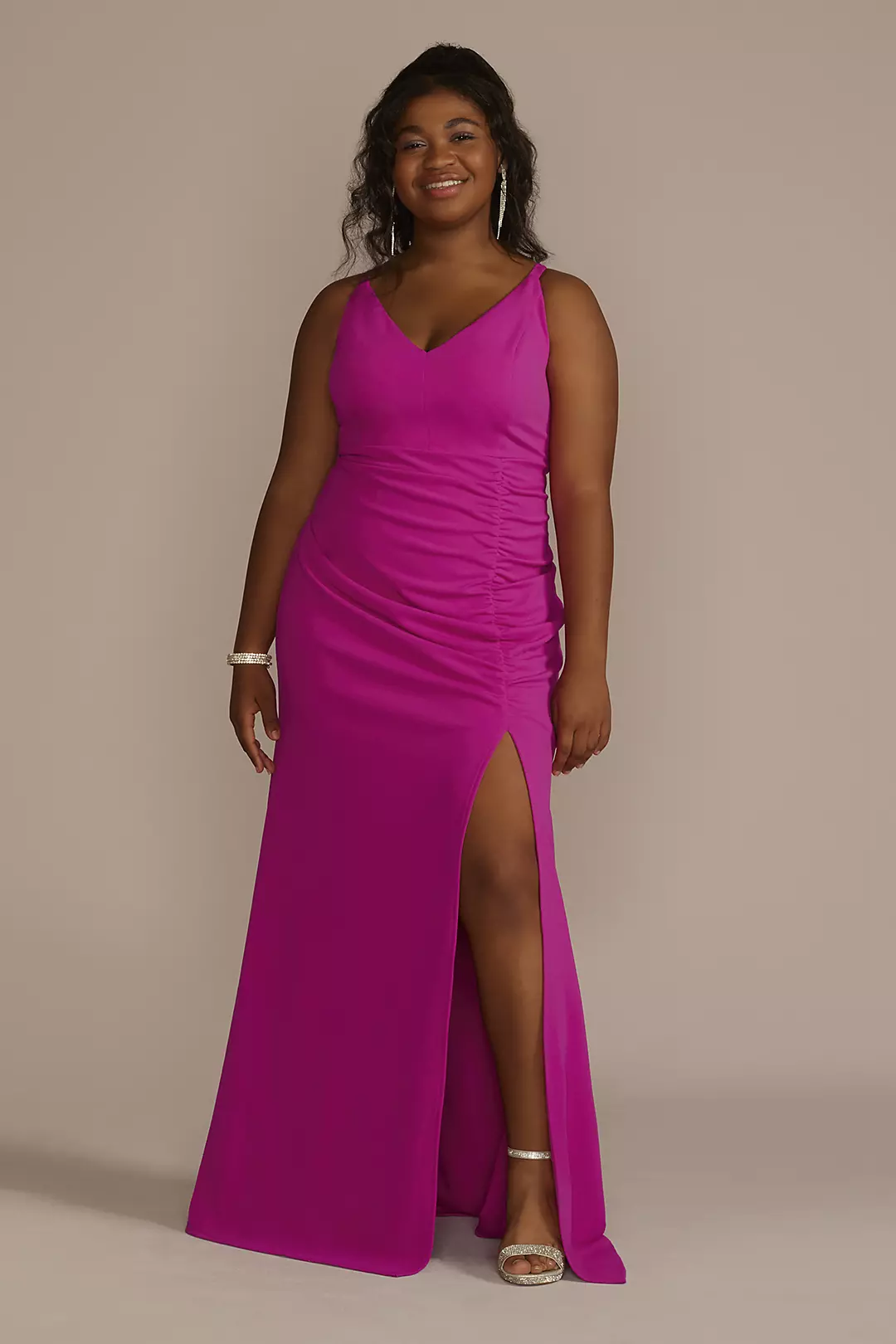 Crepe Spaghetti Strap Gown with Ruching - Image 11