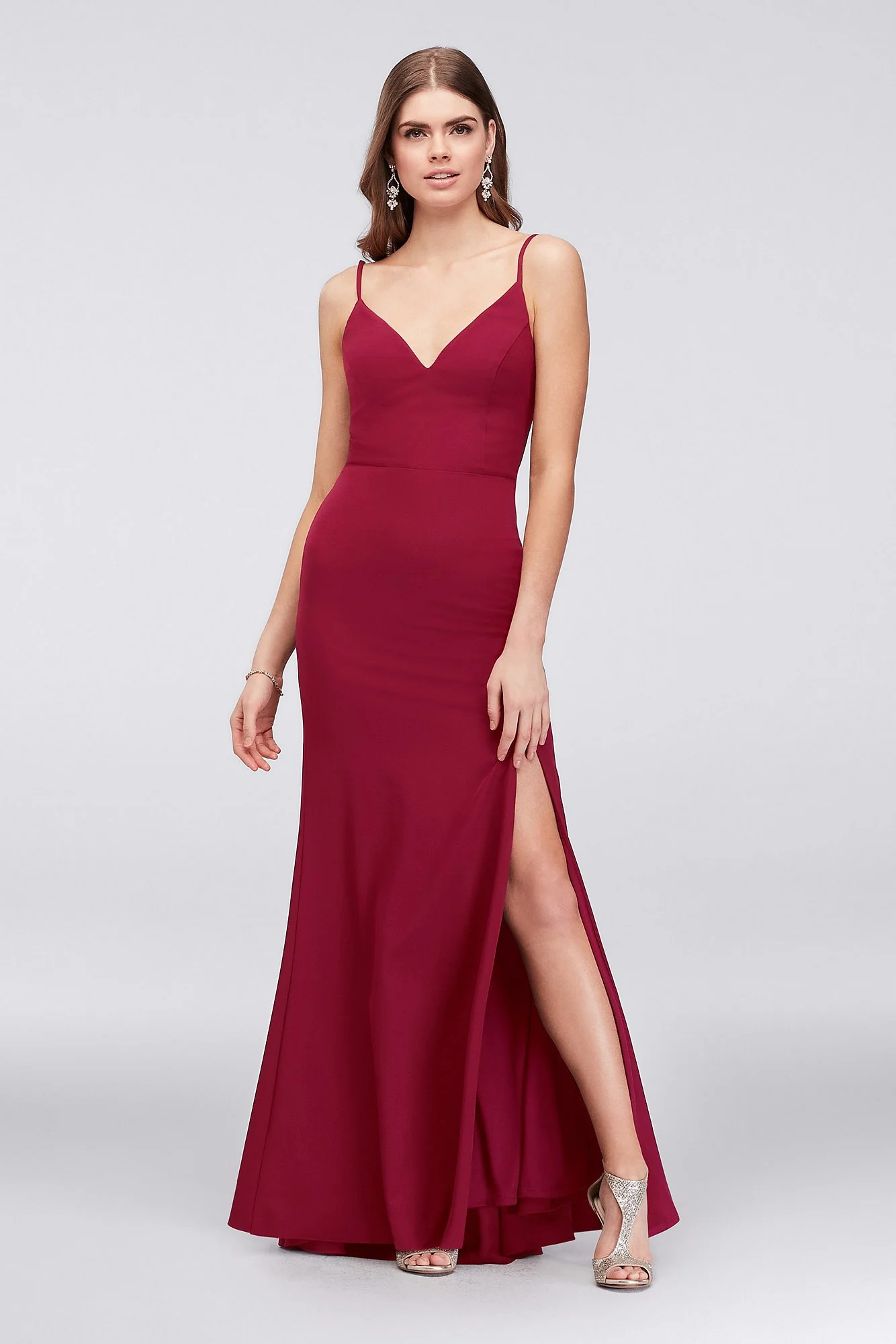 Crepe Spaghetti Strap Mermaid Dress with V-Back - Image 2