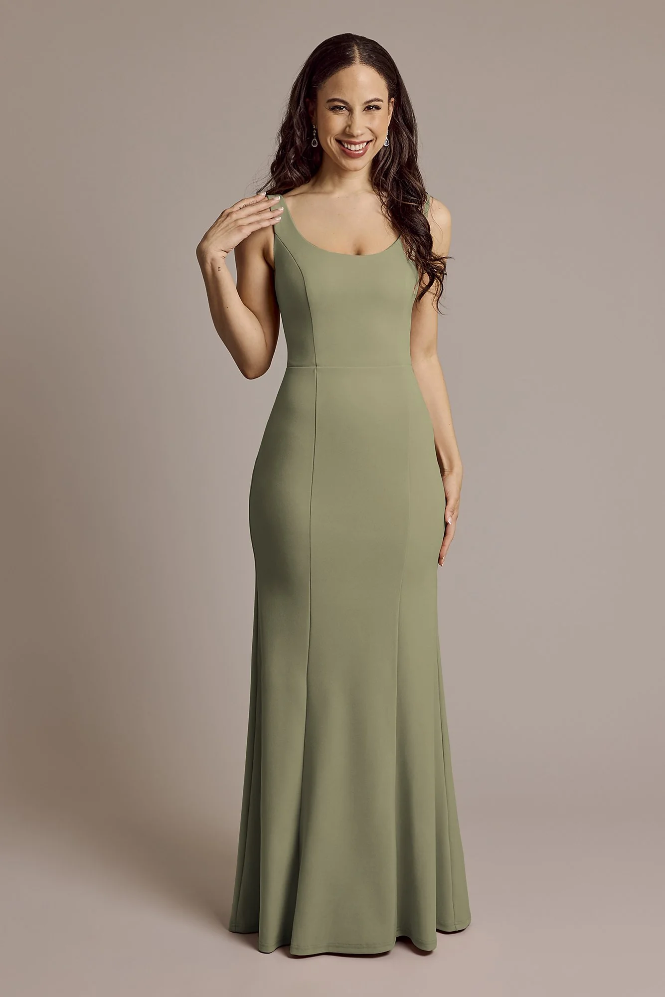 Crepe Tank Mermaid Dress with Back Knot - Image 12