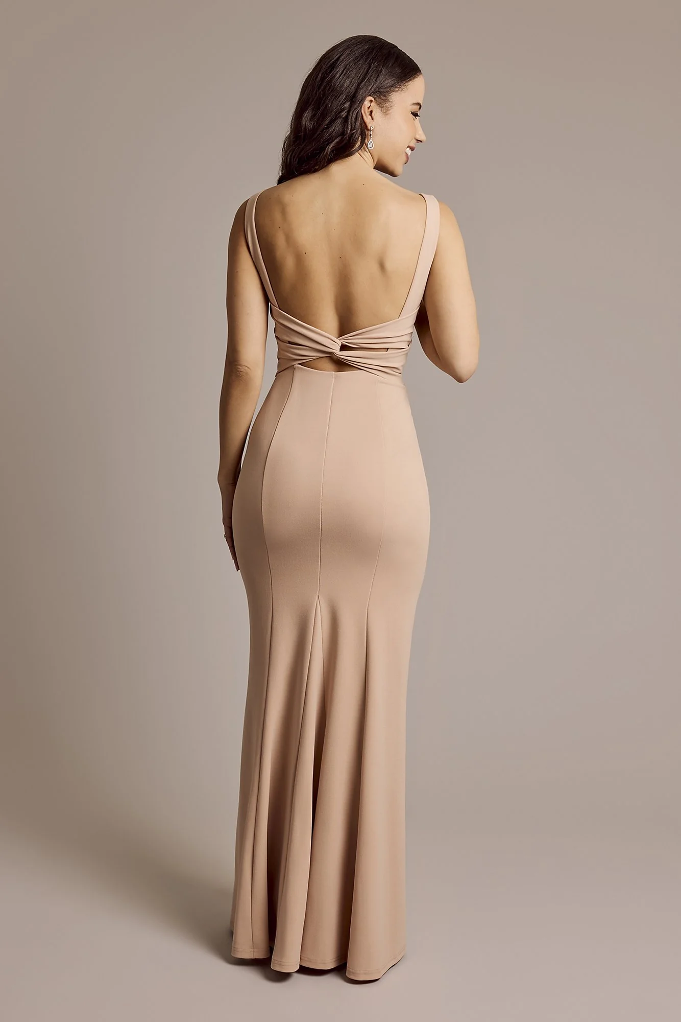Crepe Tank Mermaid Dress with Back Knot - Image 3
