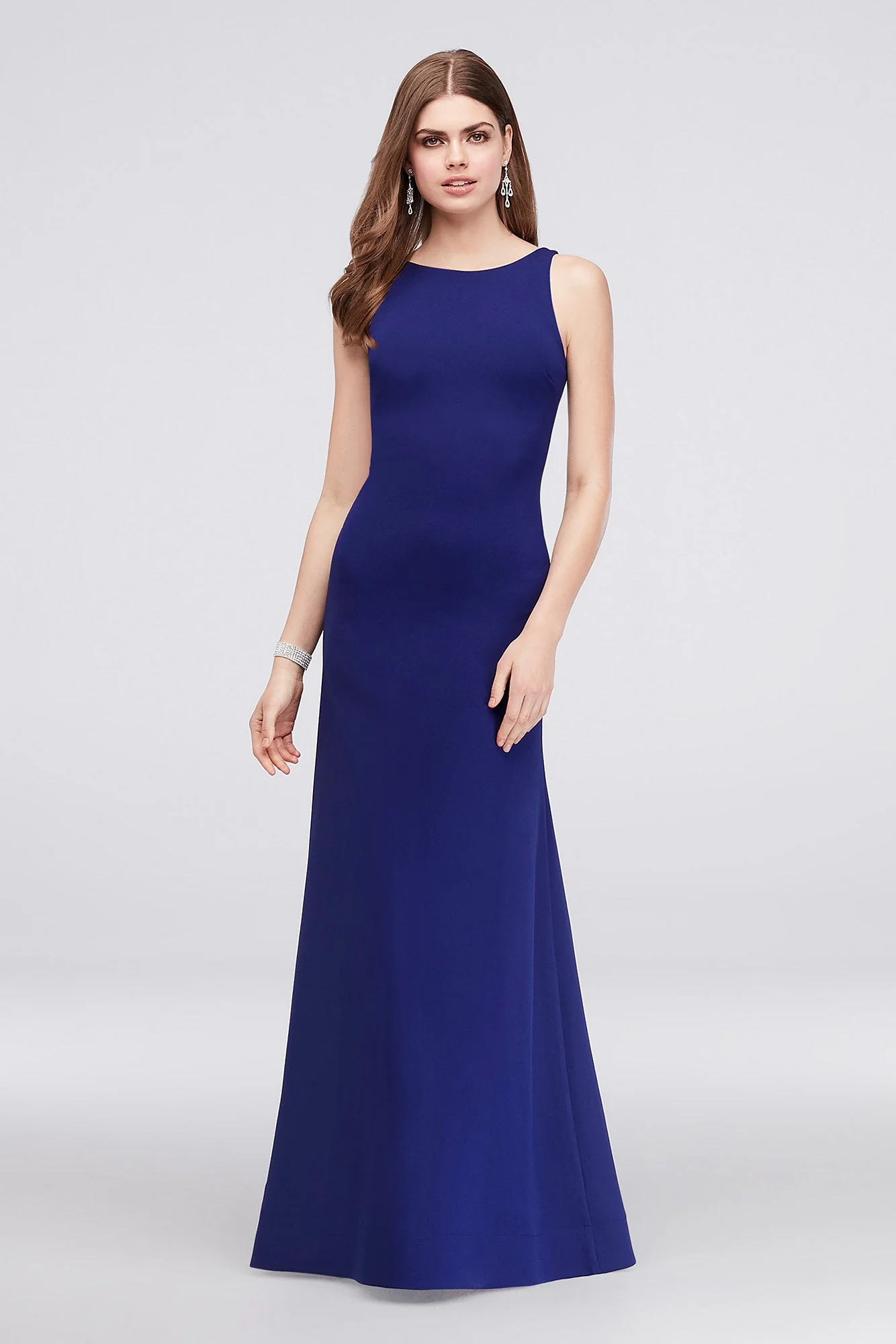 Crepe Tank Mermaid Gown with Low Back and Ruffles - Image 2