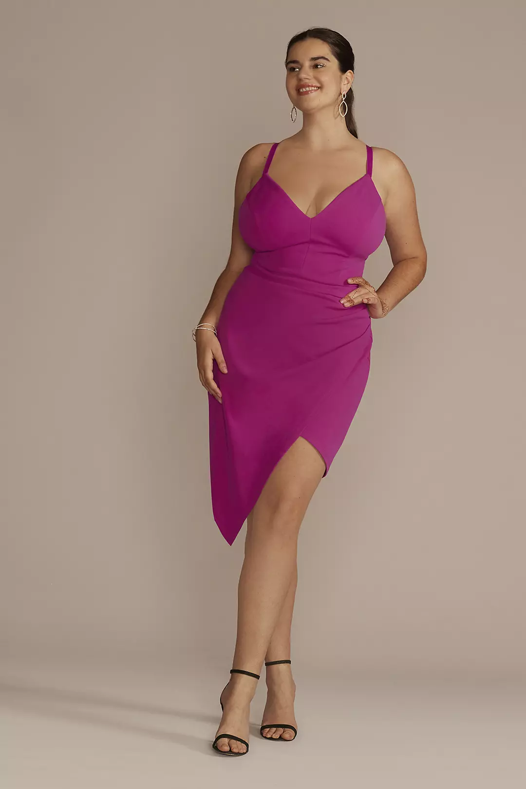 Crepe V-Neck Sheath Dress with Asymmetrical Skirt - Image 7