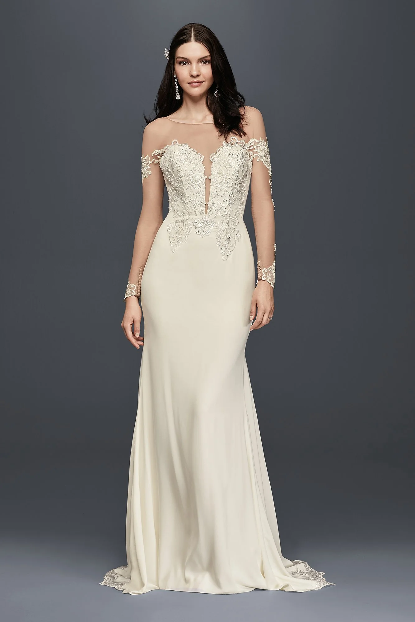 Crepe Wedding Dress with Lace Inset Train - Image 4