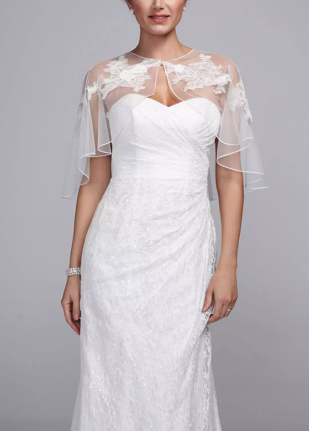 Crinkle Chiffon Cape with Lace Appliques - Image 2