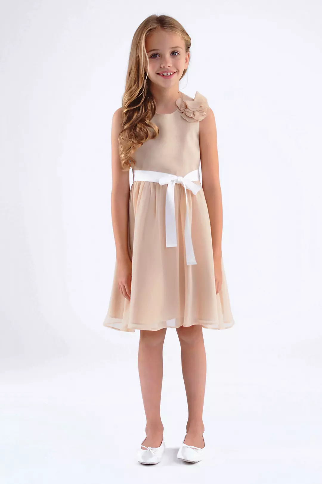Crinkle Chiffon Girls Dress with Removable Flower - Image 3