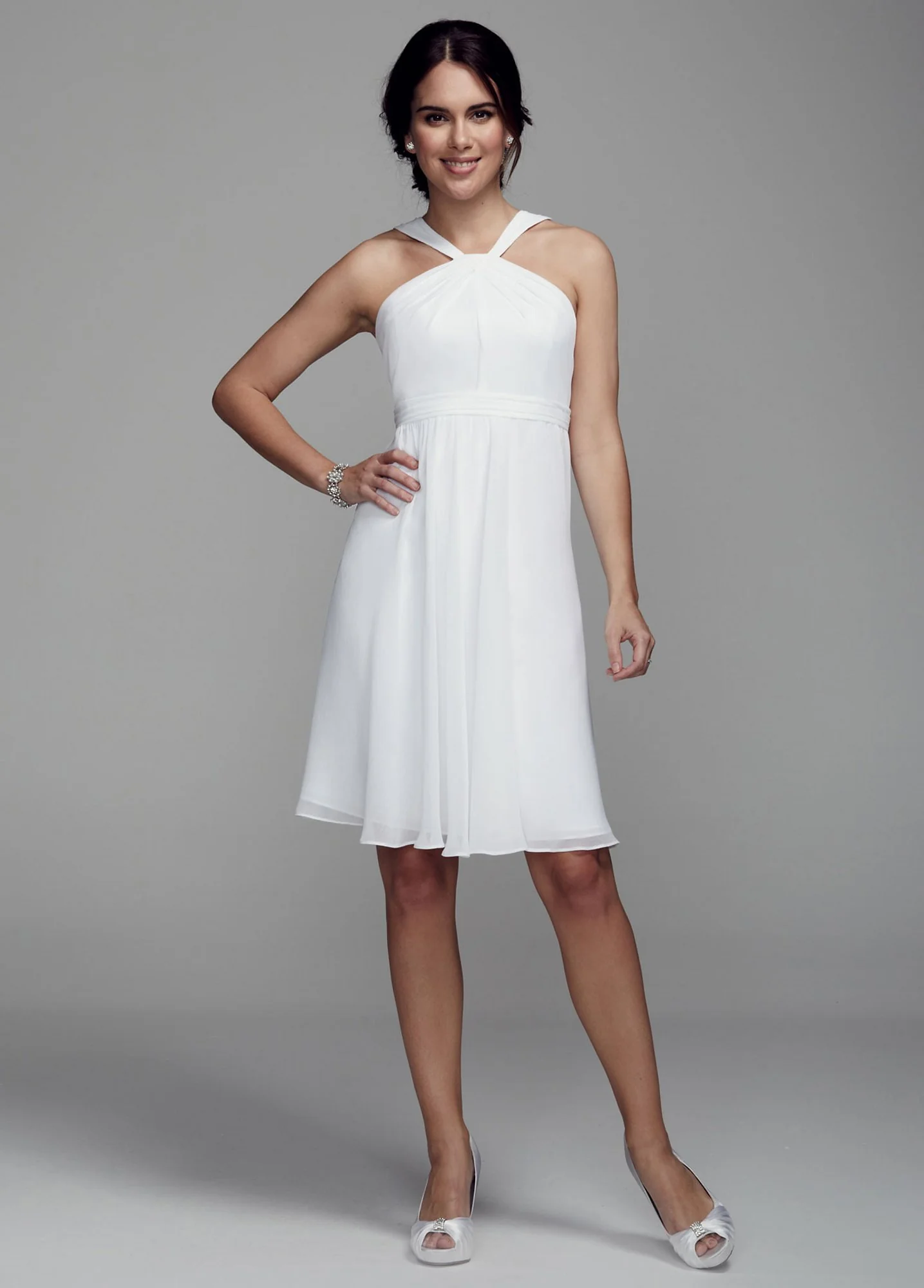 Crinkle Chiffon Short Dress with Y Neckline