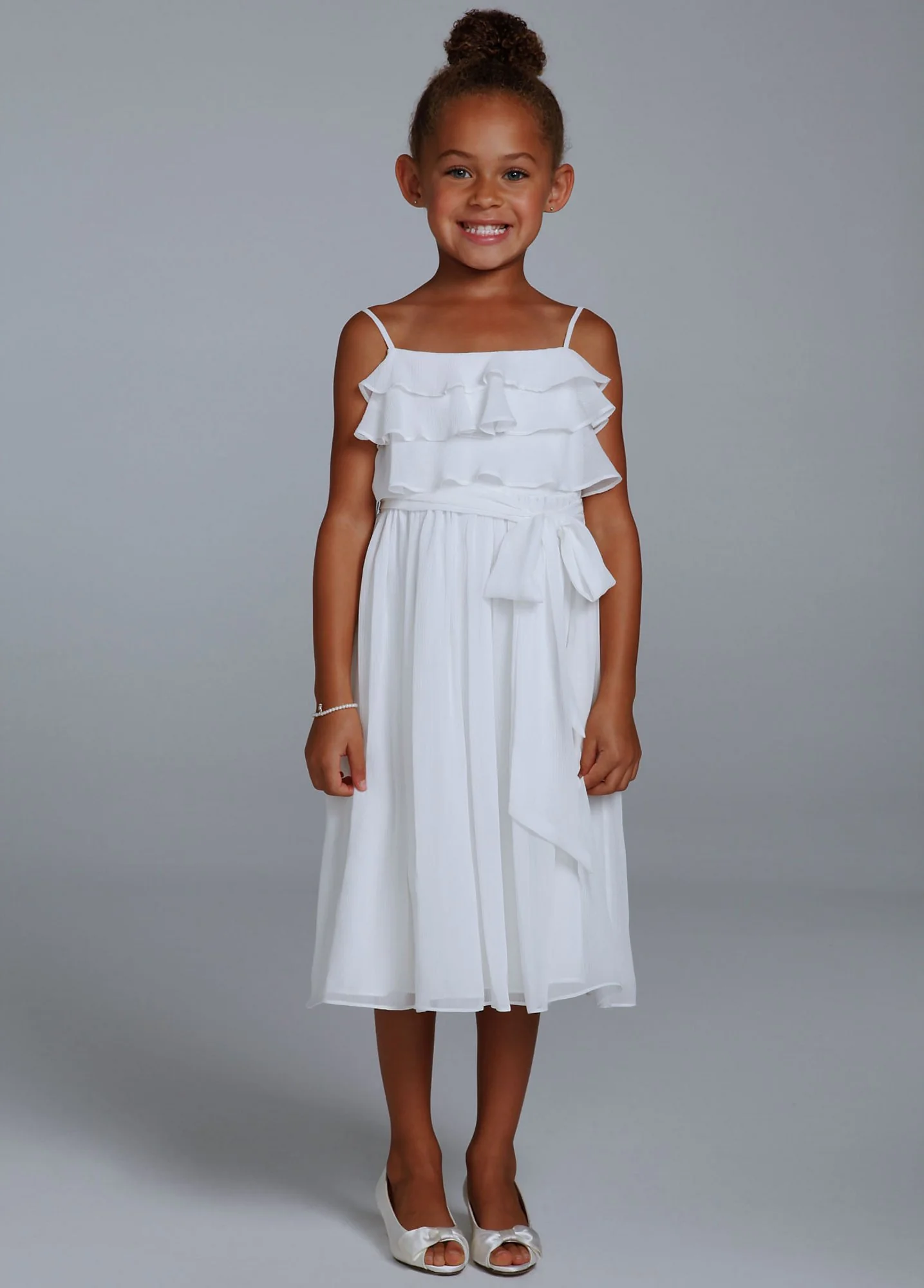 Crinkle Chiffon Tea Length Flower Girl Gown