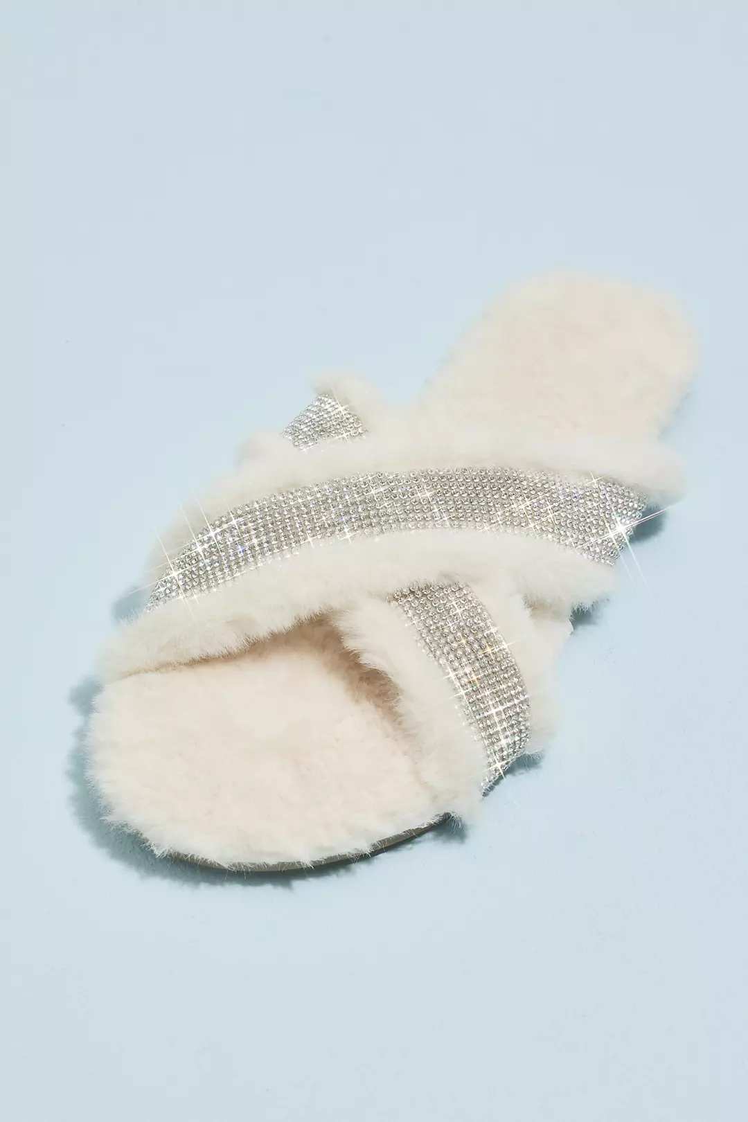 Crisscross Glitter Strap Fuzzy Slides