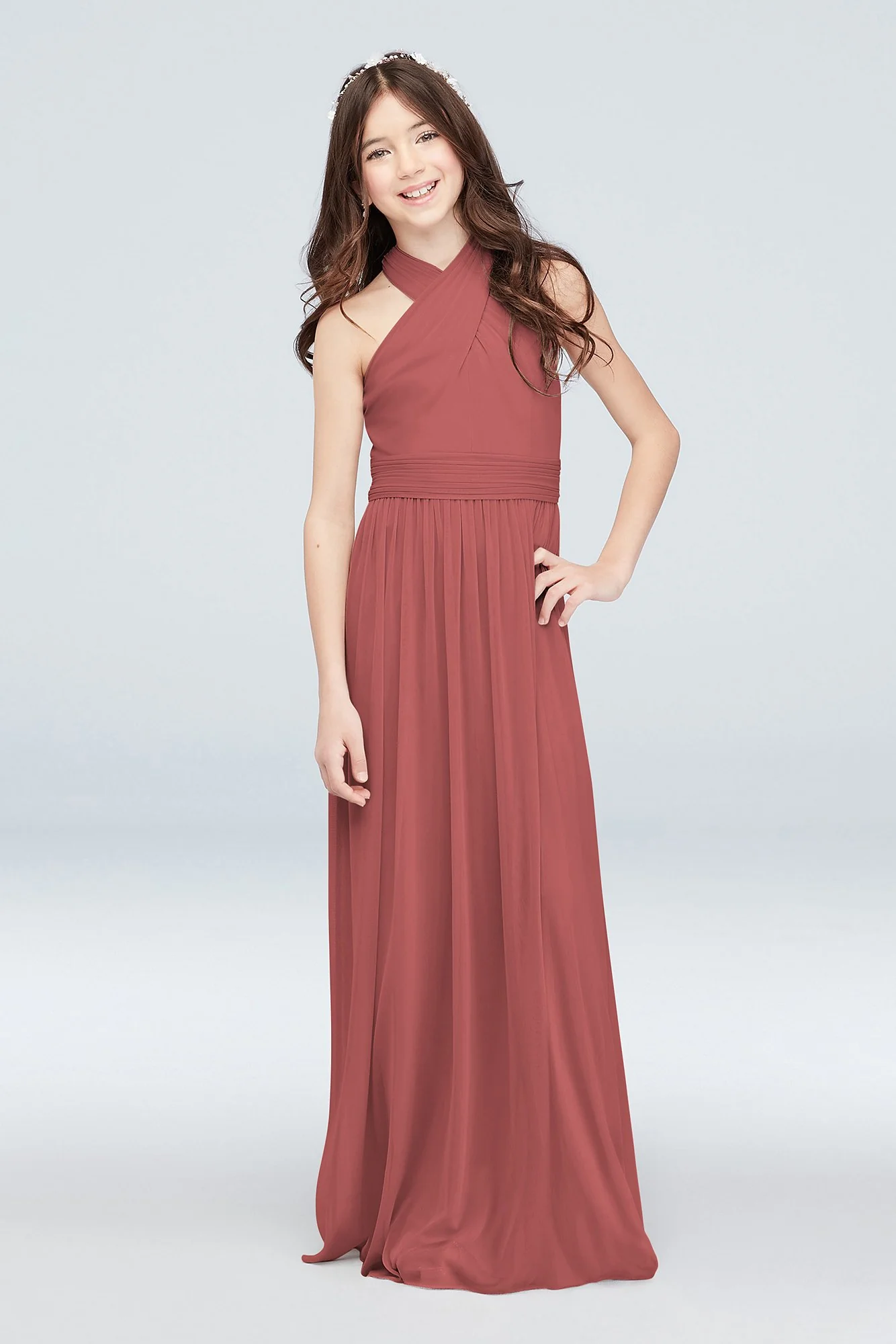 Crisscross High Neck Mesh Junior Bridesmaid Dress - Image 26