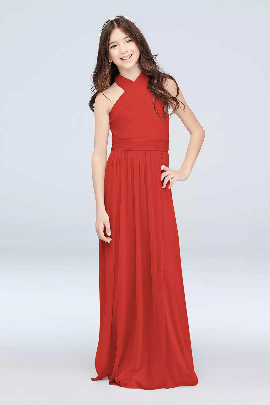 Crisscross High Neck Mesh Junior Bridesmaid Dress - Image 41