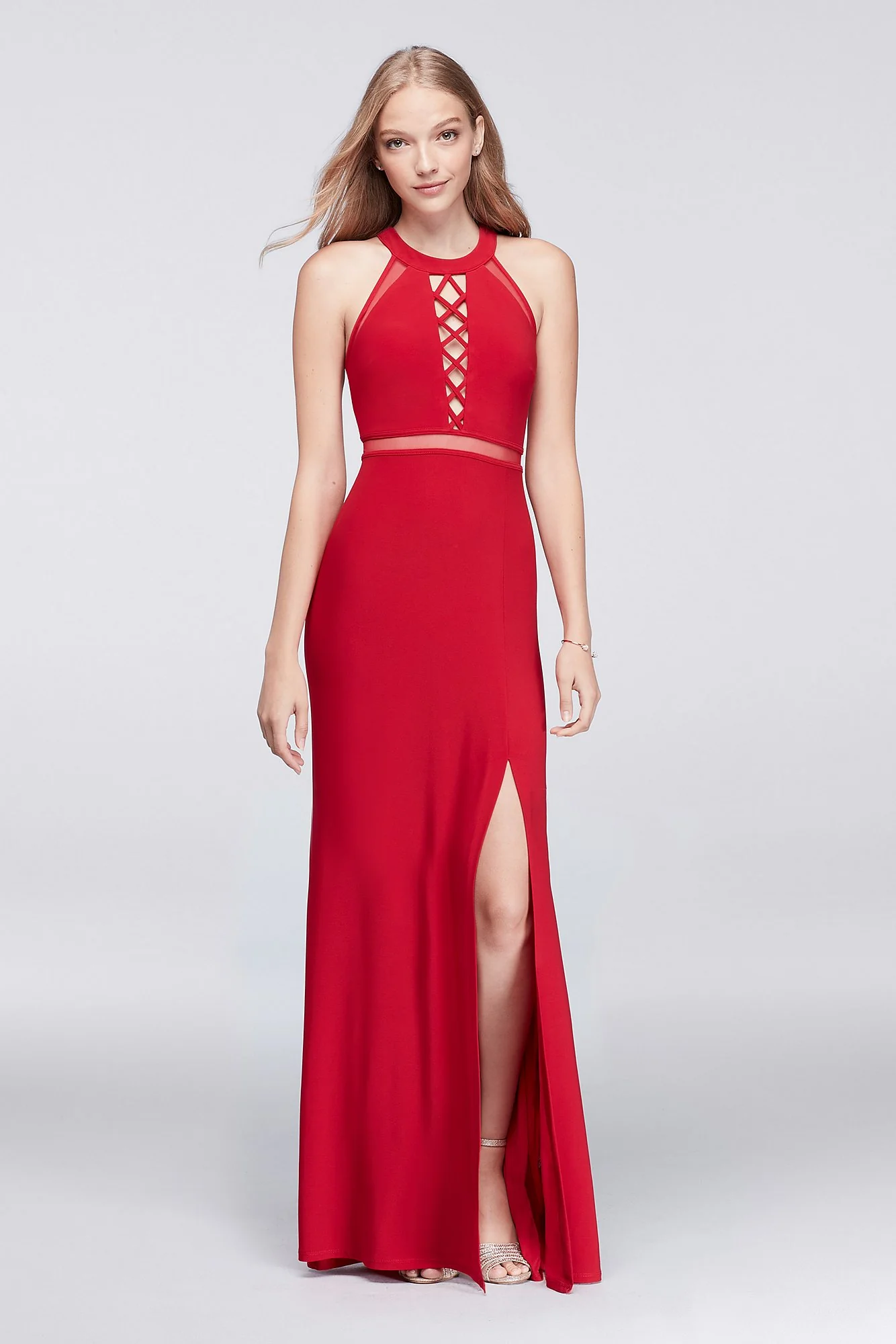 Crisscross Keyhole Long Dress with Illusion Insets - Image 2