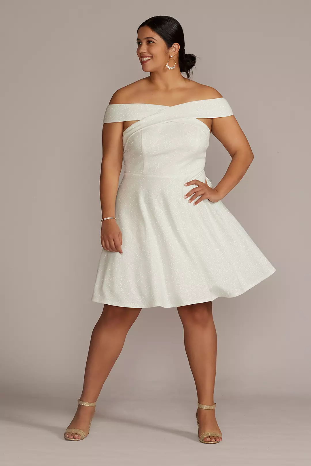 Crisscross Off the Shoulder Glitter Mini Dress - Image 3