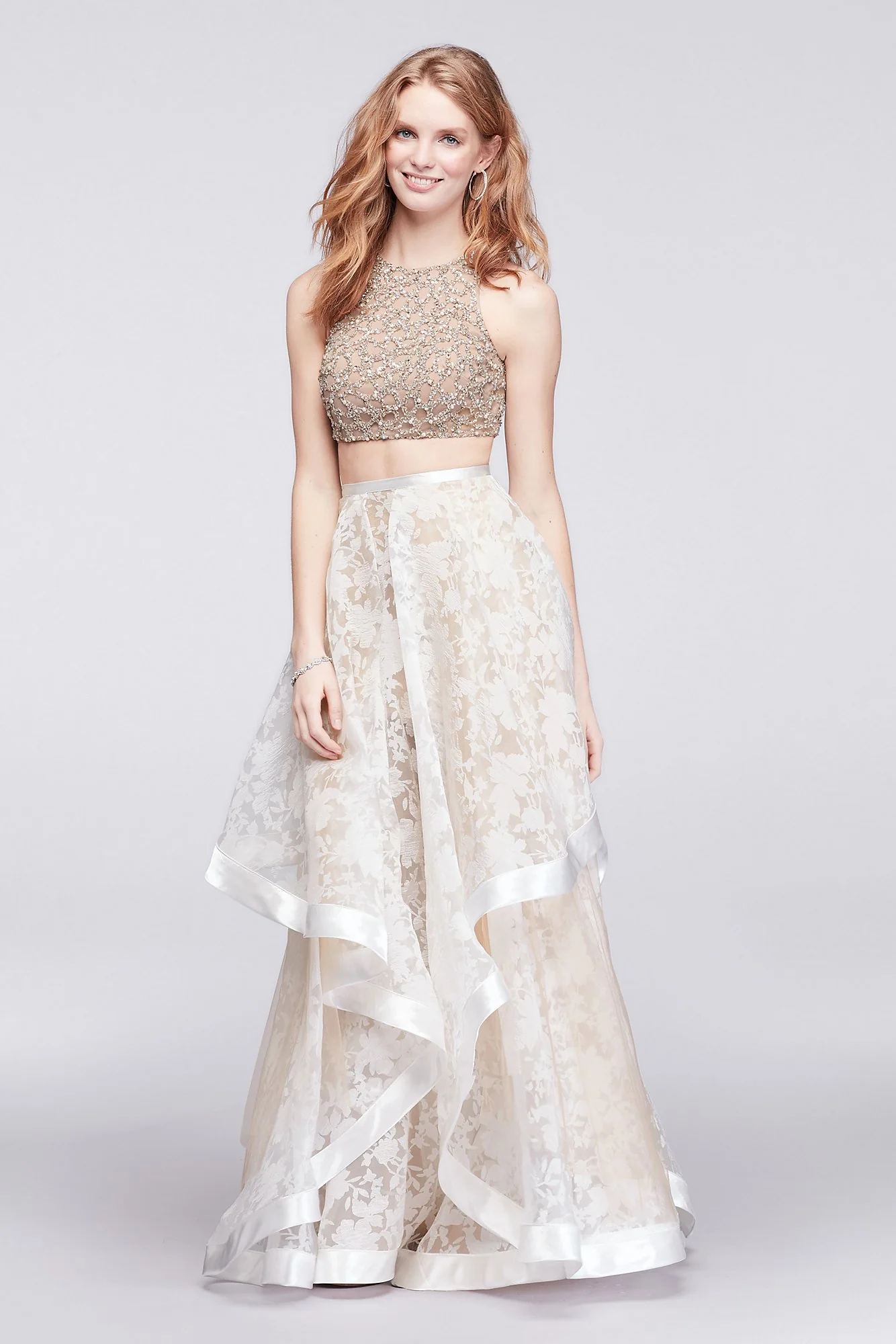 Crop Top and Printed Skirt Two-Piece Dress