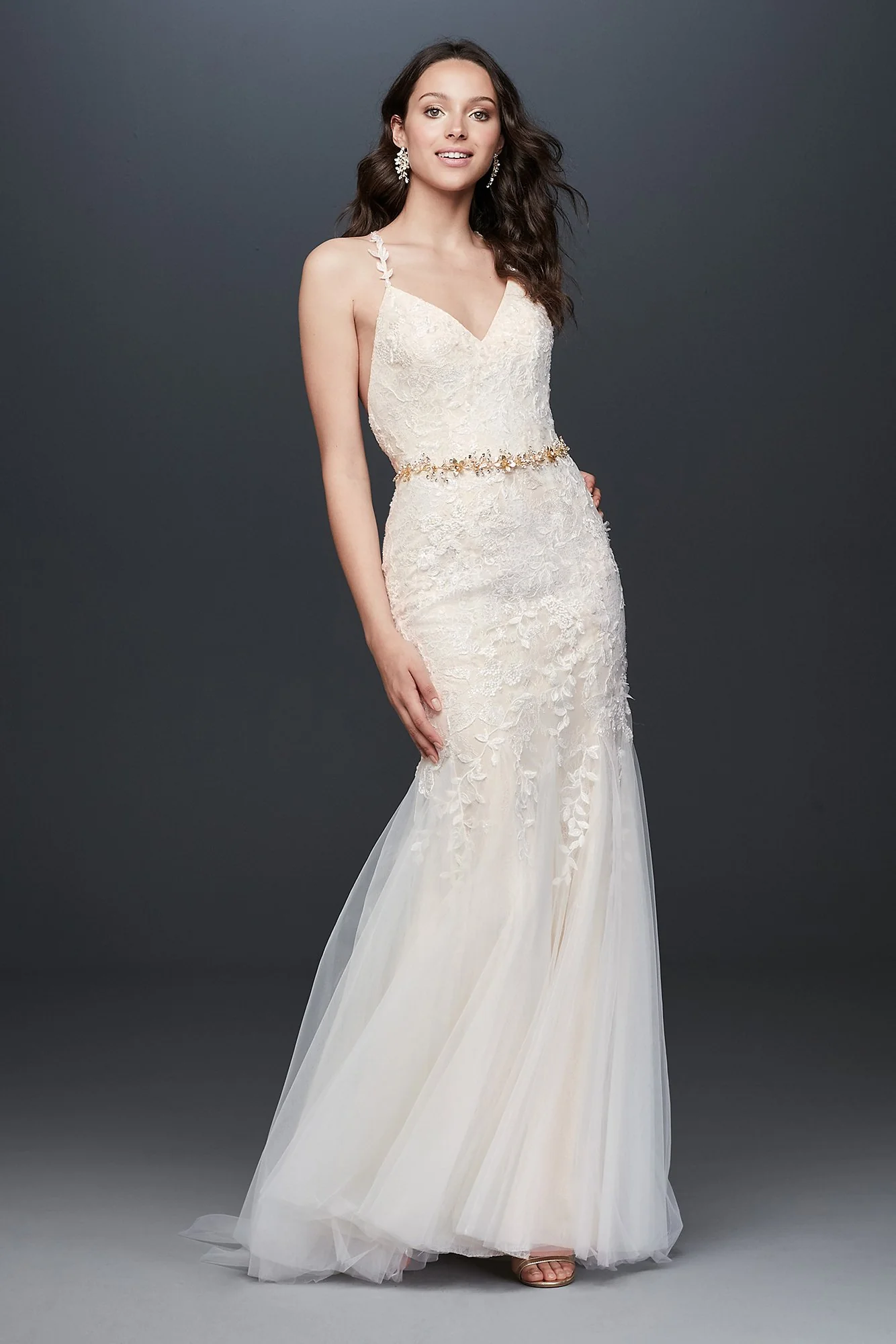 Cross-Back Chantilly Lace Mermaid Wedding Dress - Image 11