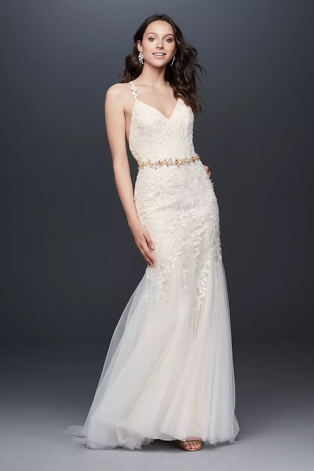 Cross-Back Chantilly Lace Mermaid Wedding Dress - Image 26