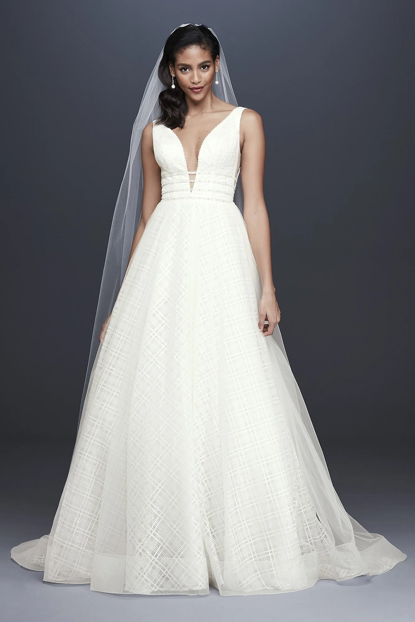 Crosshatch Glitter Tulle Ball Gown Wedding Dress - Image 2