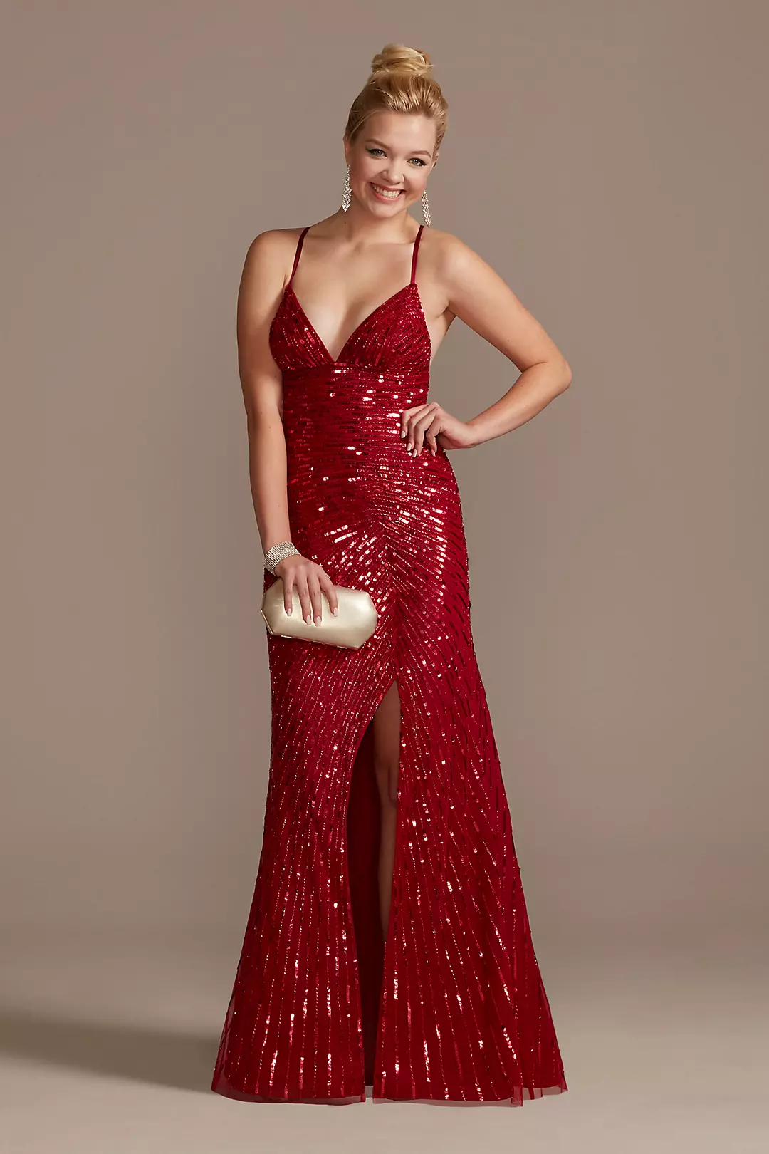 Crossing Sequin Sheath Dress with Slit - Image 3