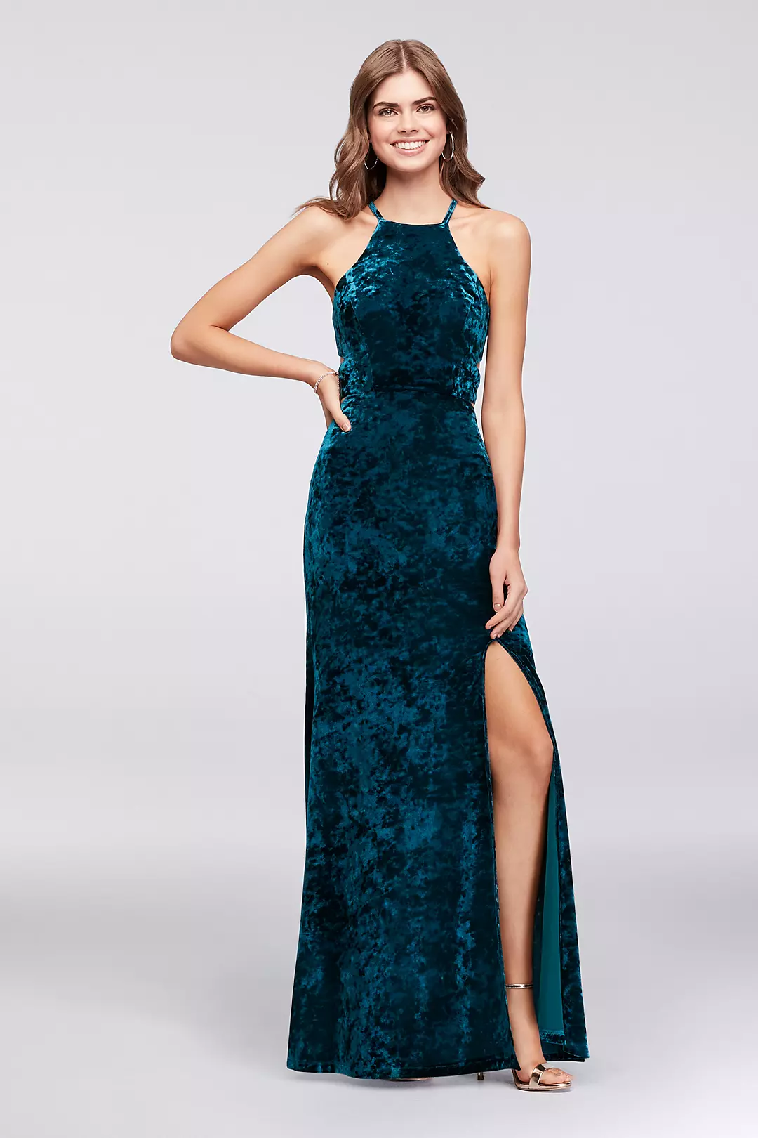Crushed Velvet Lace-Up Halter Gown - Image 4