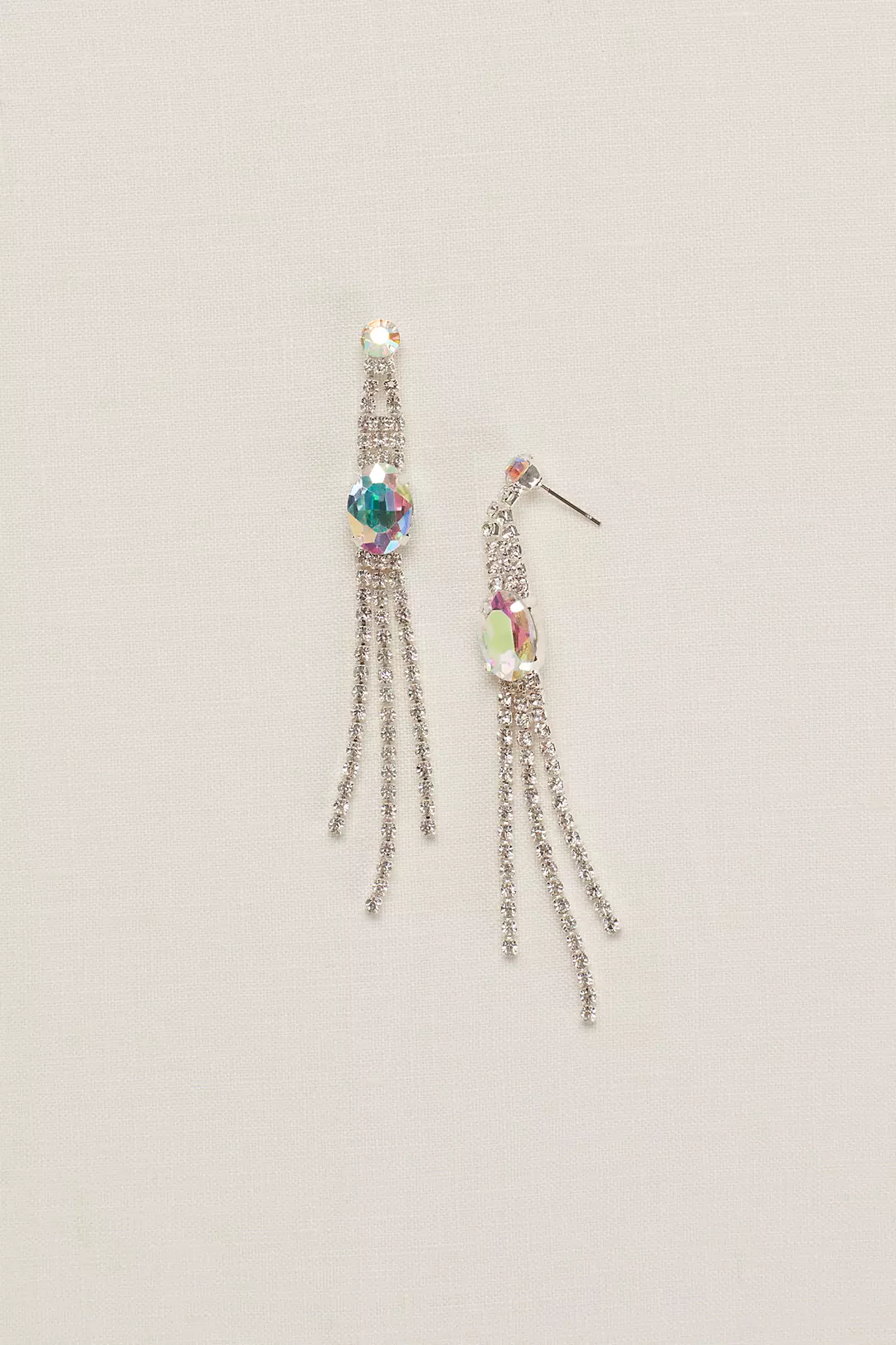 Crystal and AB Stone Fringe Earrings - Image 2