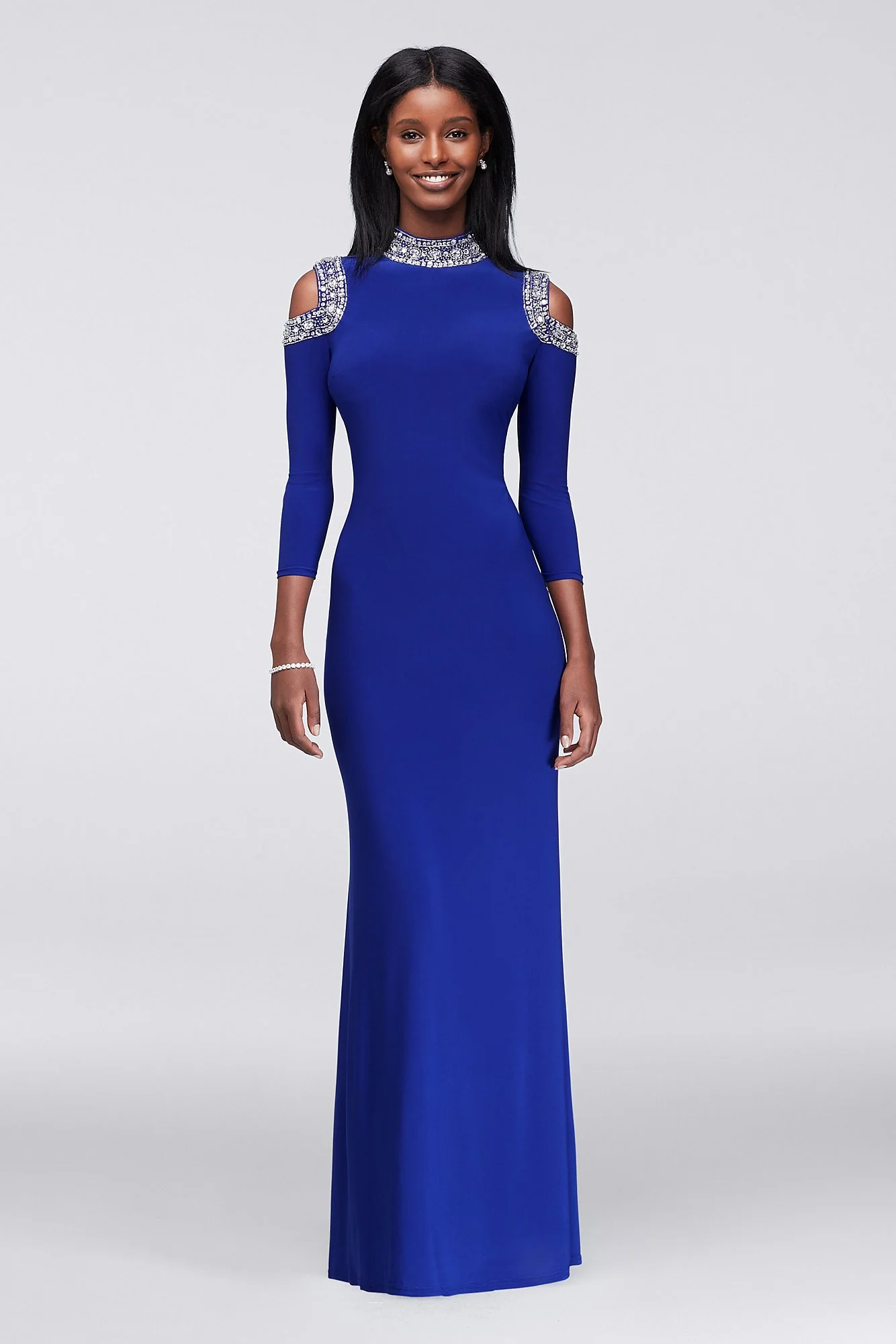Crystal-Beaded Cold Shoulder Jersey Gown - Image 3