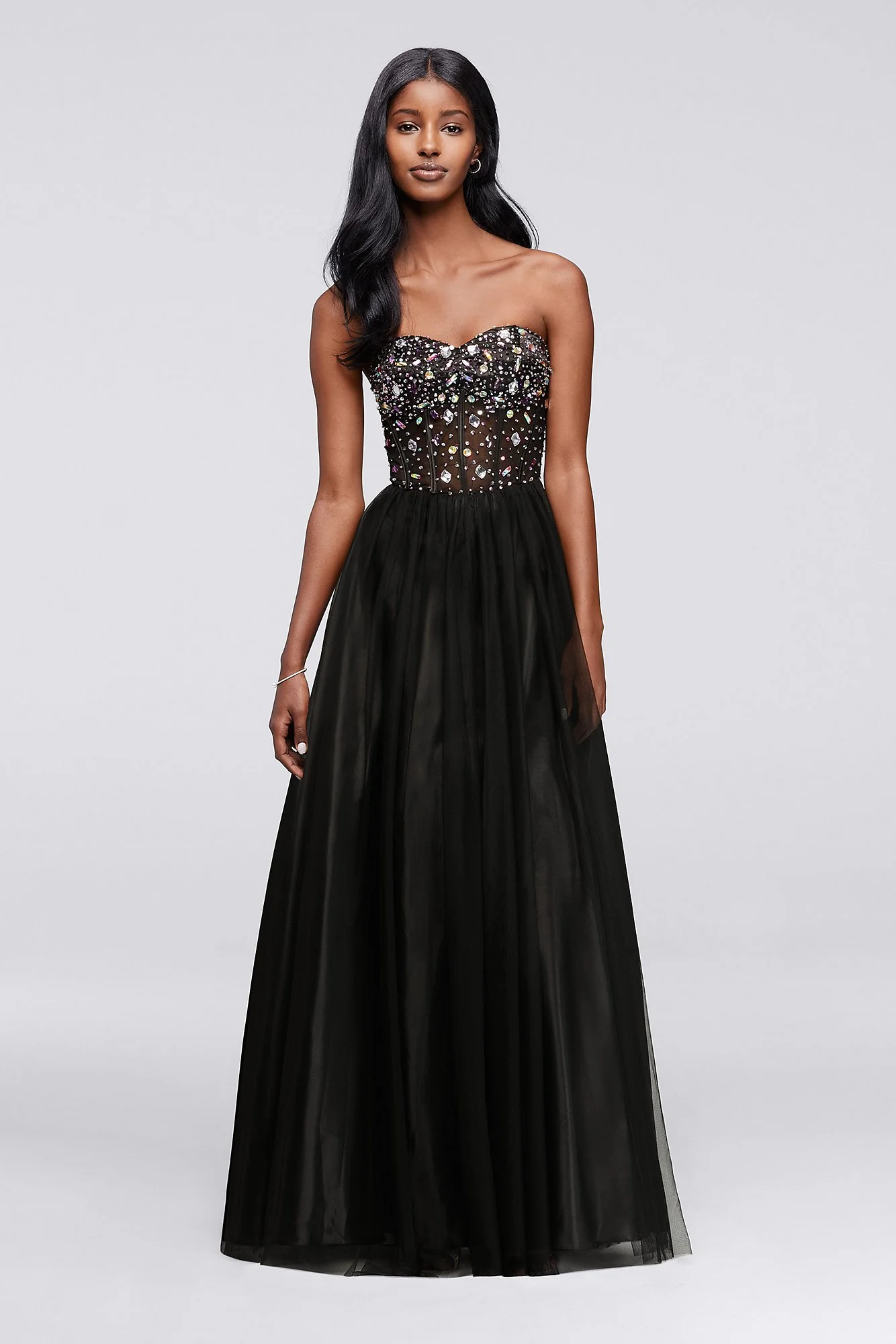 Crystal Beaded Corset Prom Dress with Tulle Skirt