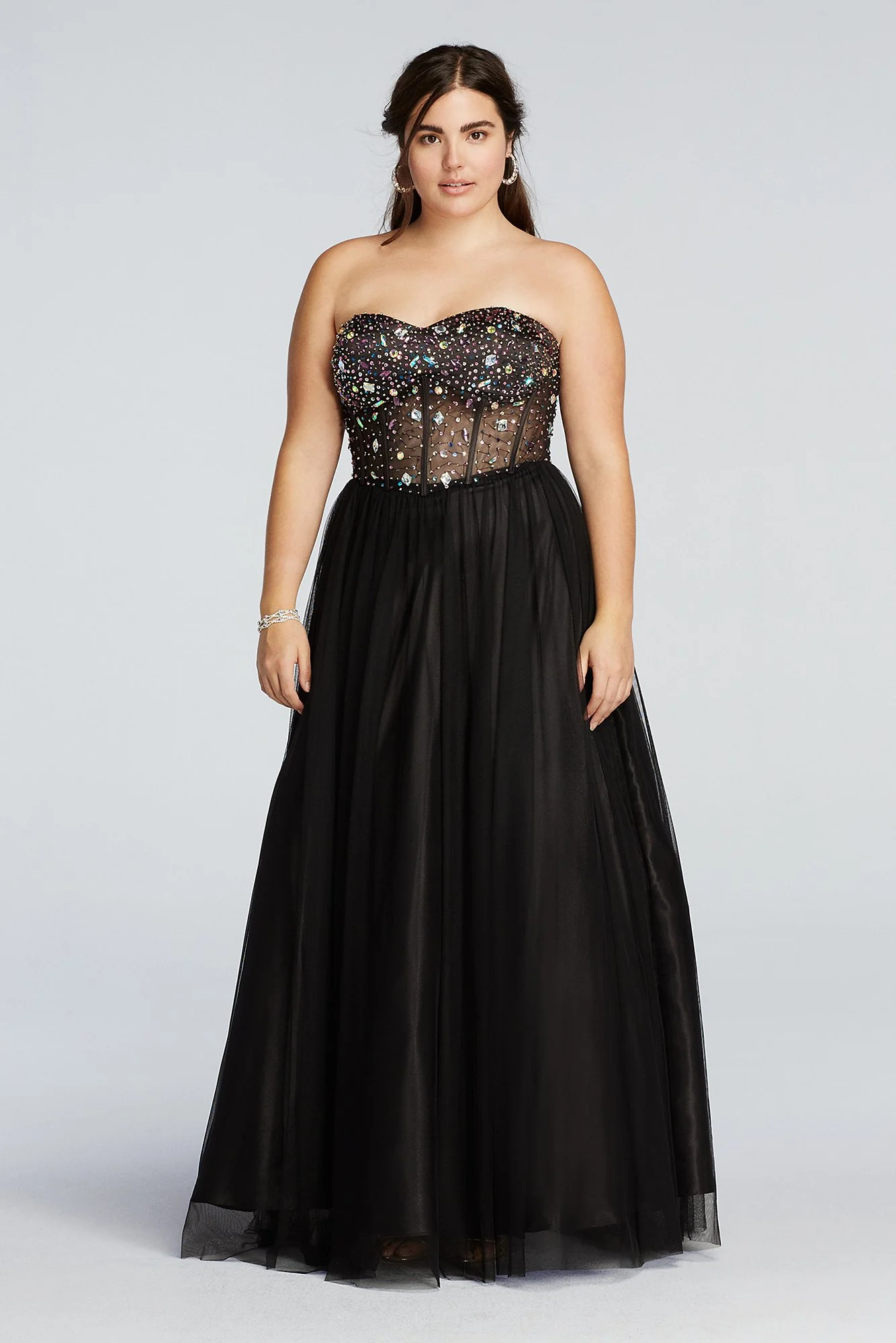Crystal Beaded Corset Prom Dress with Tulle Skirt - Image 2