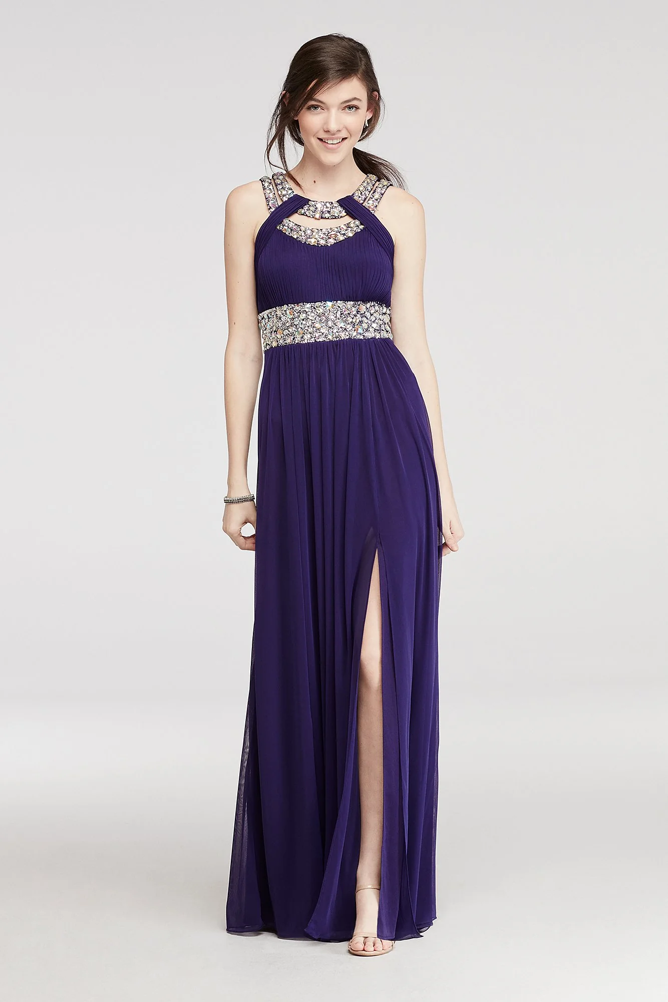 Crystal Beaded Cut Out Halter Prom Dress - Image 2