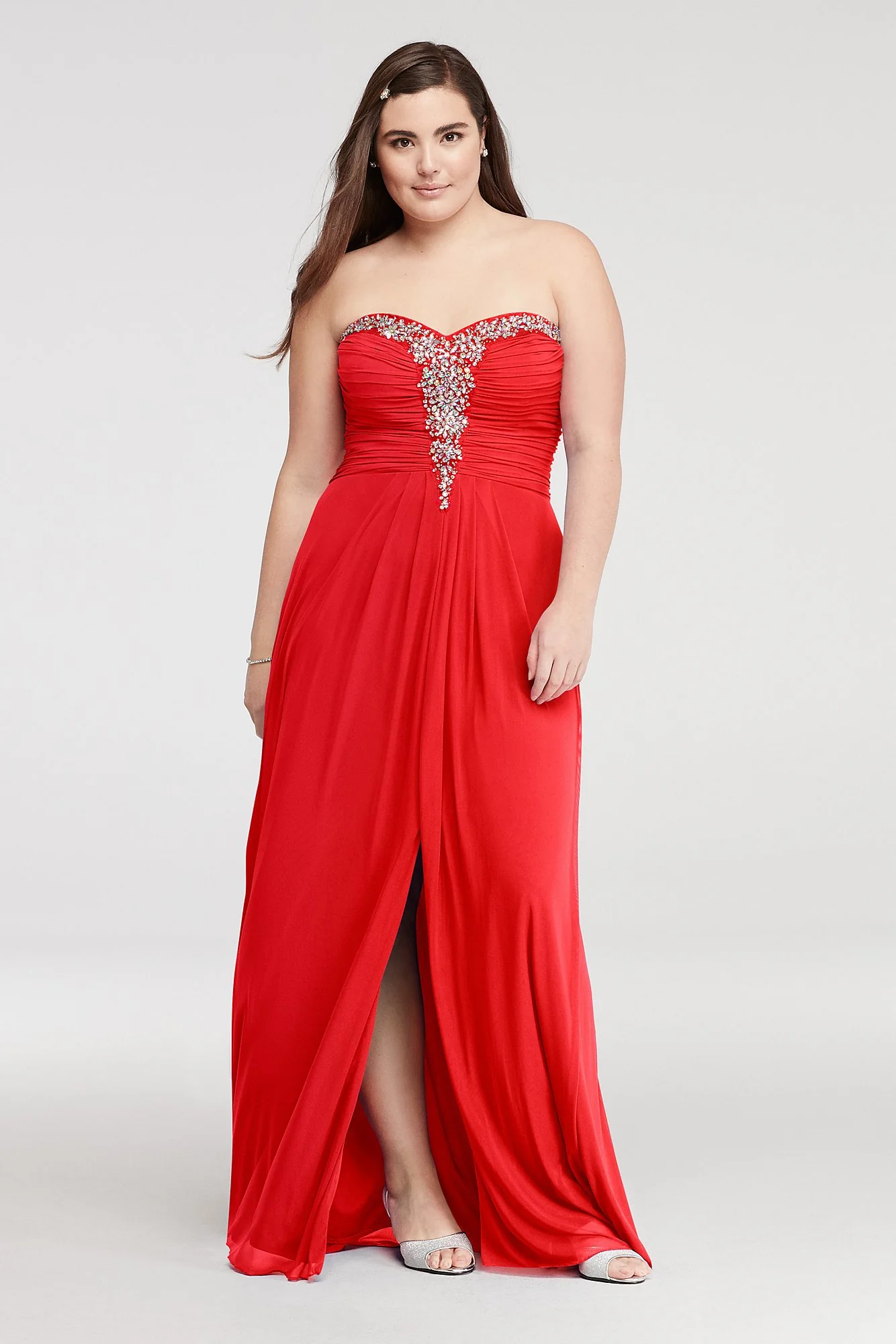 Crystal Beaded Neckline Mesh Prom Dress