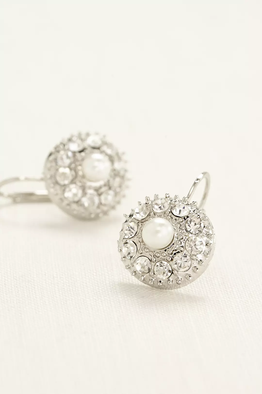 Crystal Button Earrings with Pearl Center - Image 2