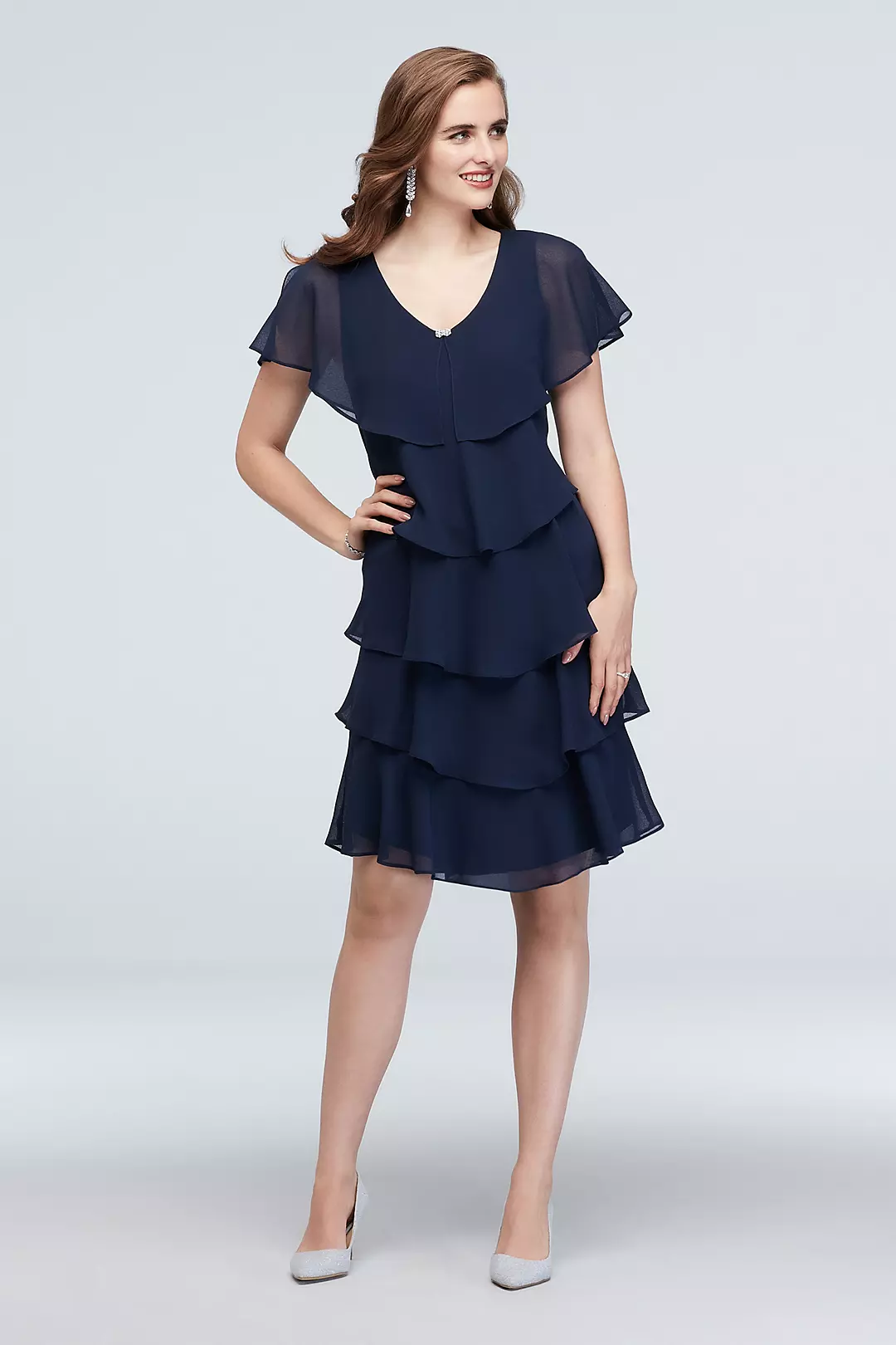 Crystal Closure Capelet Dress with Georgette Tiers - Image 5