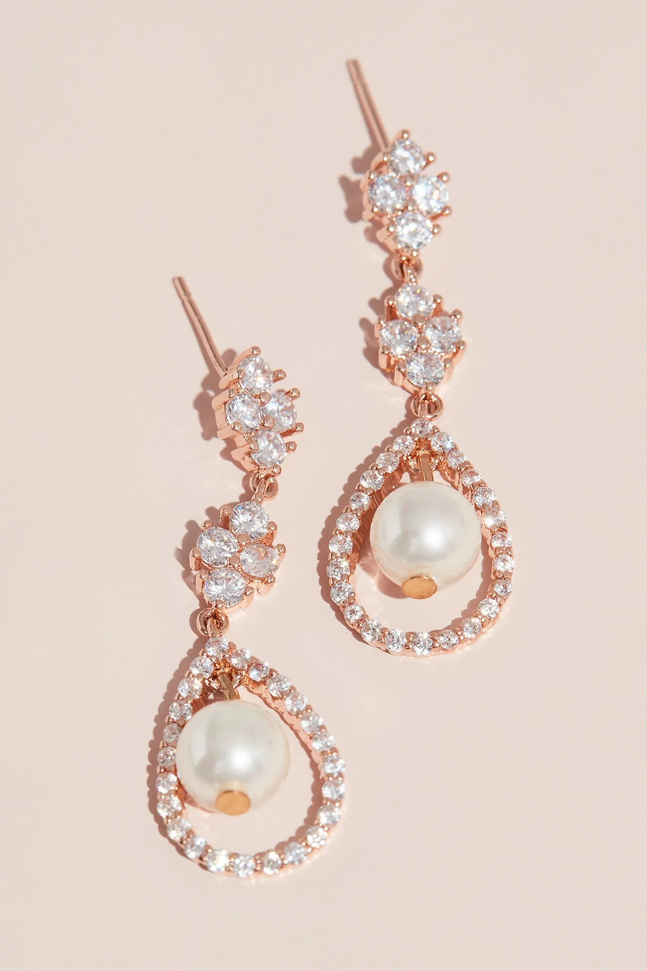 Crystal Cluster Earrings with Pave and Pearl Drop