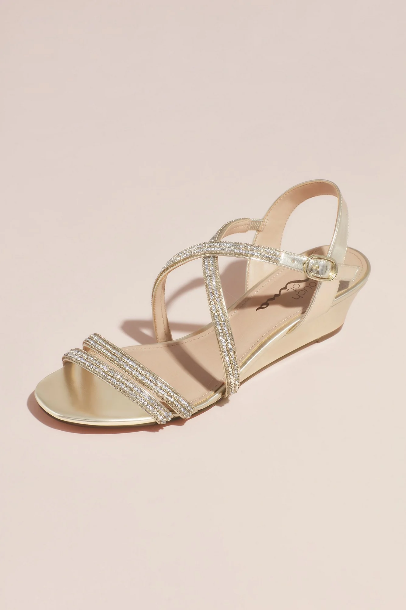 Crystal Crisscross Strap Low Wedge Sandals