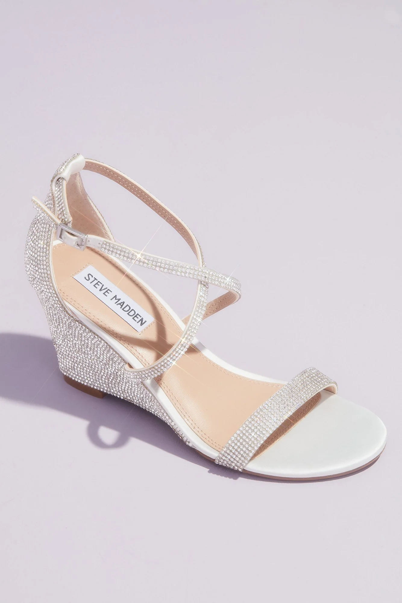 Crystal Crisscross Strap Wedge Sandals