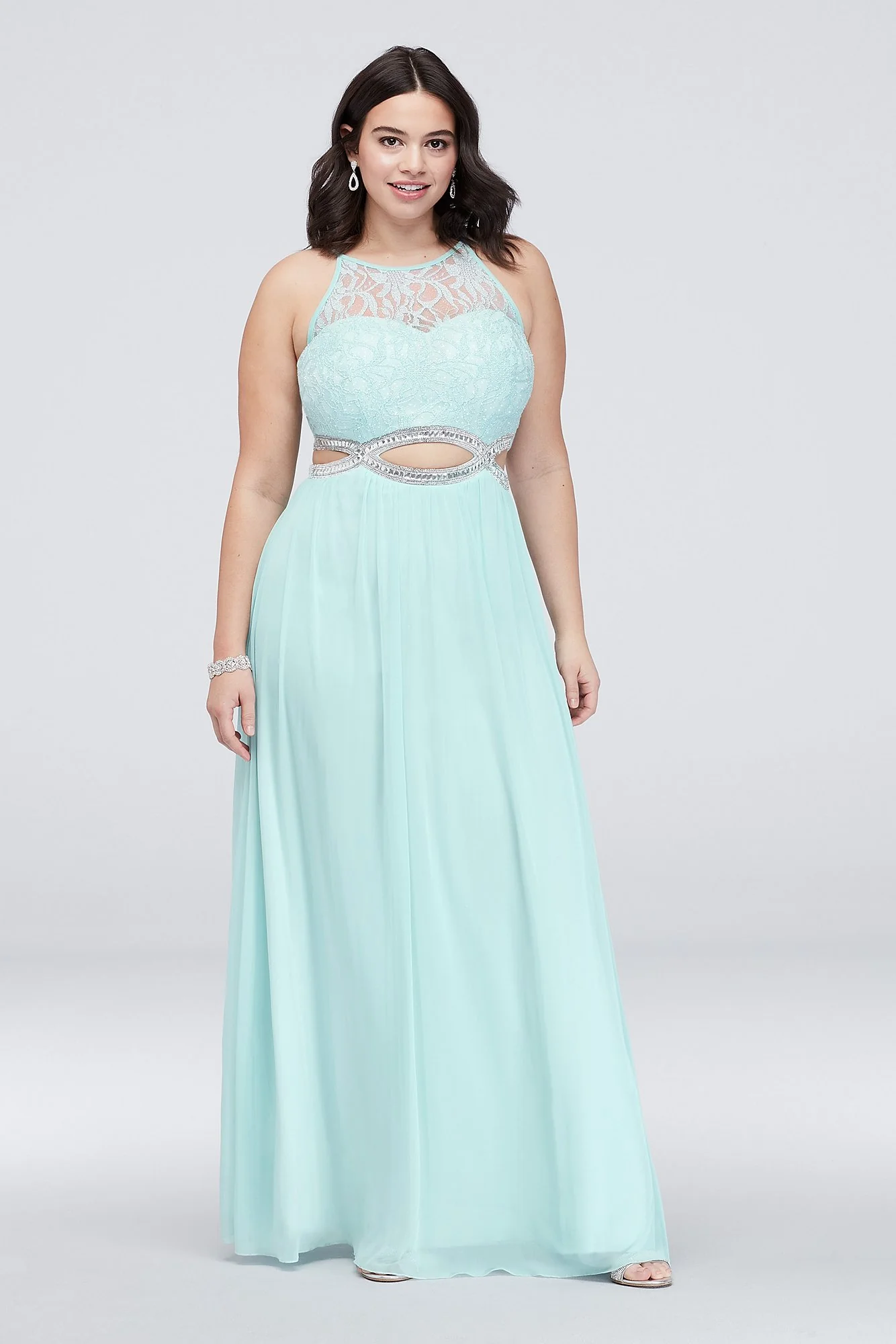 Crystal Cutouts and Lace High-Neck Dress - Image 3