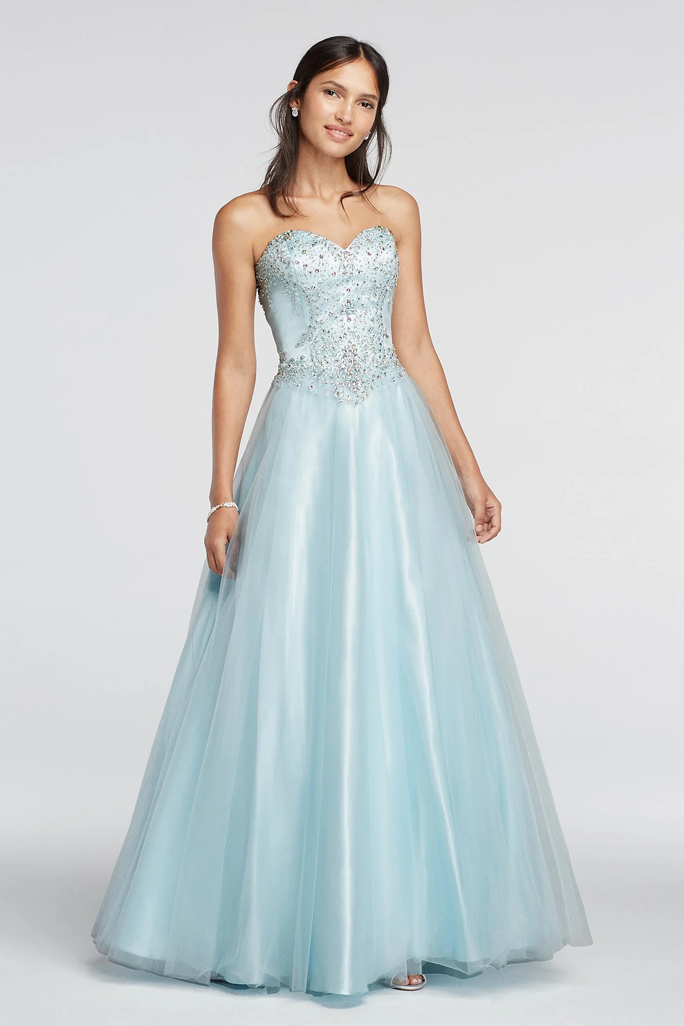 Crystal Embellished Drop Waist Tulle Prom Dress - Image 3