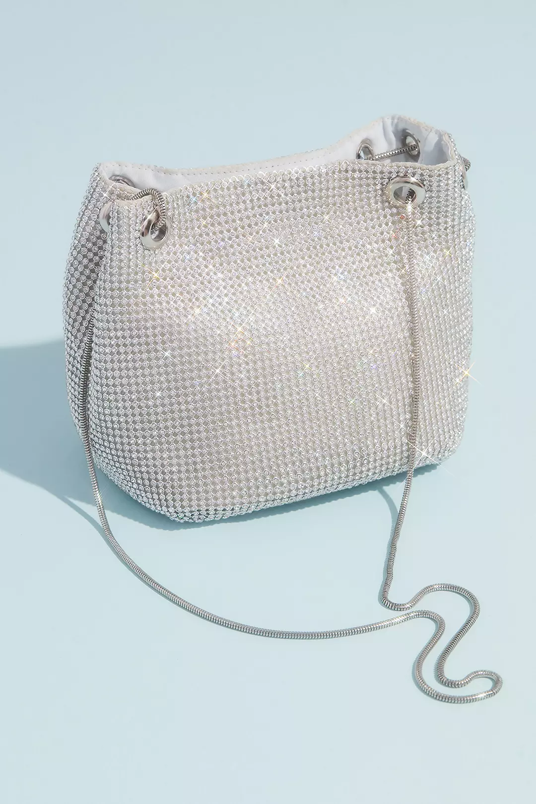 Crystal Embellished Mesh Chain Strap Bucket Bag - Image 2