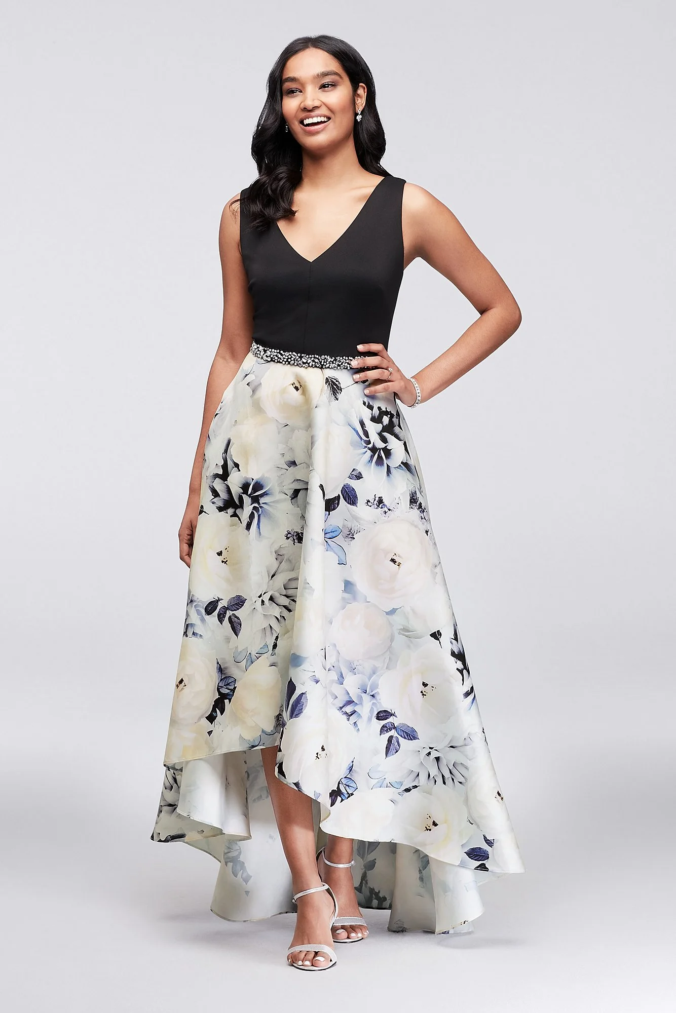 Crystal-Embellished V-Neck Mikado Ball Gown