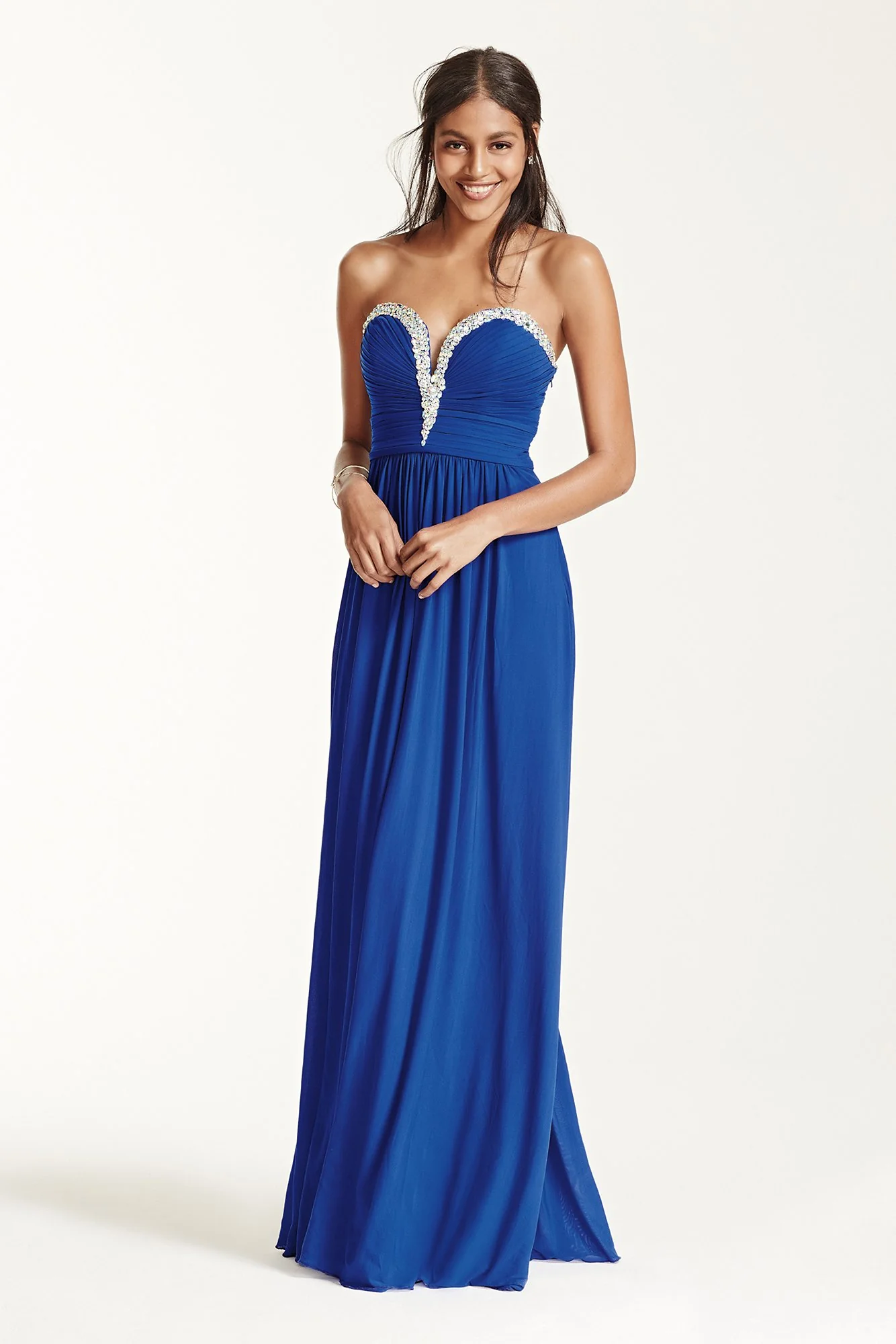 Crystal Embellished V-Plunge Neckline Prom Dress